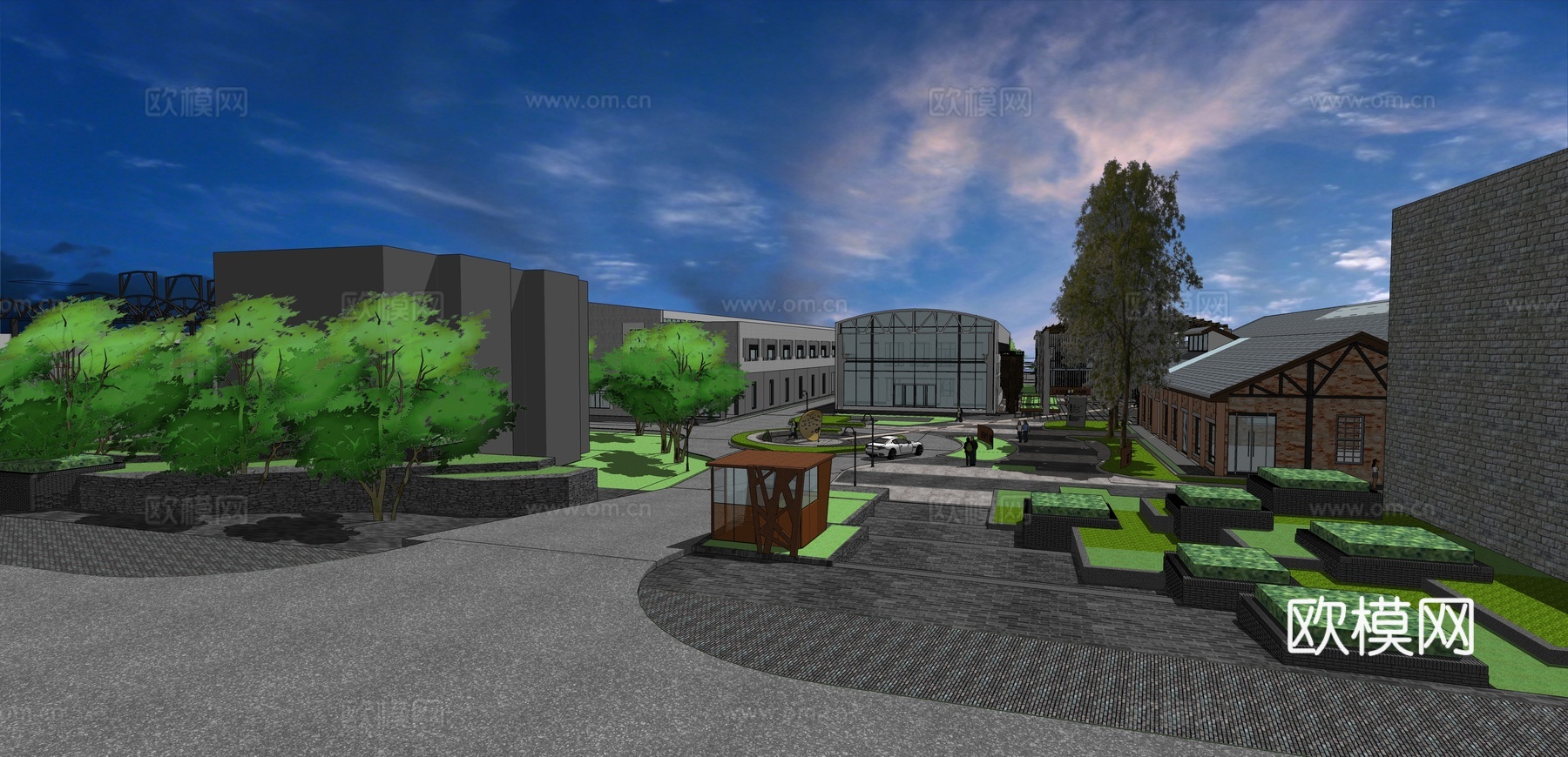 网红打卡工业建筑旧改工厂商业街su模型