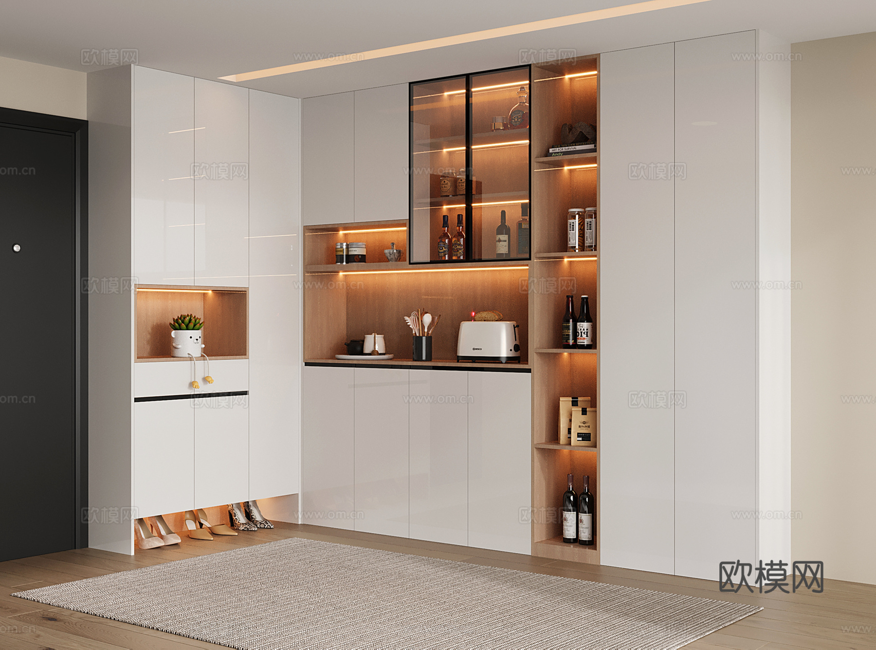 现代酒柜鞋柜一体 鞋柜 酒柜su模型