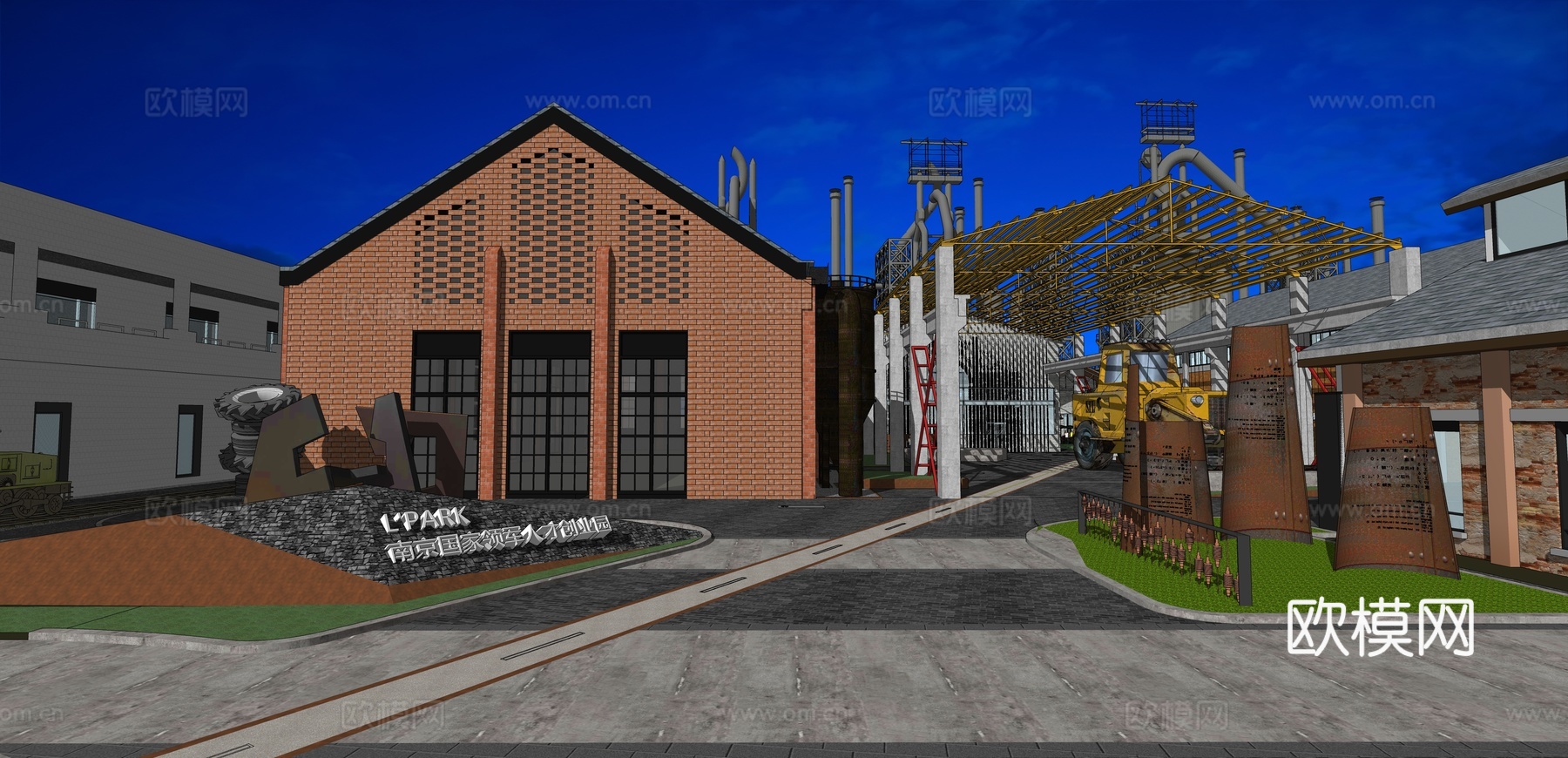 网红打卡工业建筑旧改工厂商业街su模型