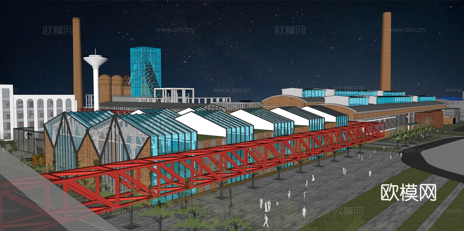 网红打卡工业建筑旧改工厂商业街su模型