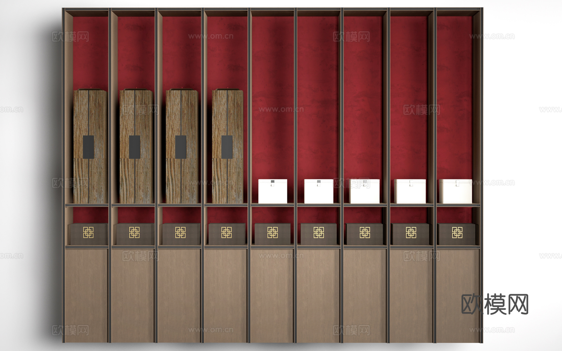 新中式装饰架 博古架 书架 置物架su模型