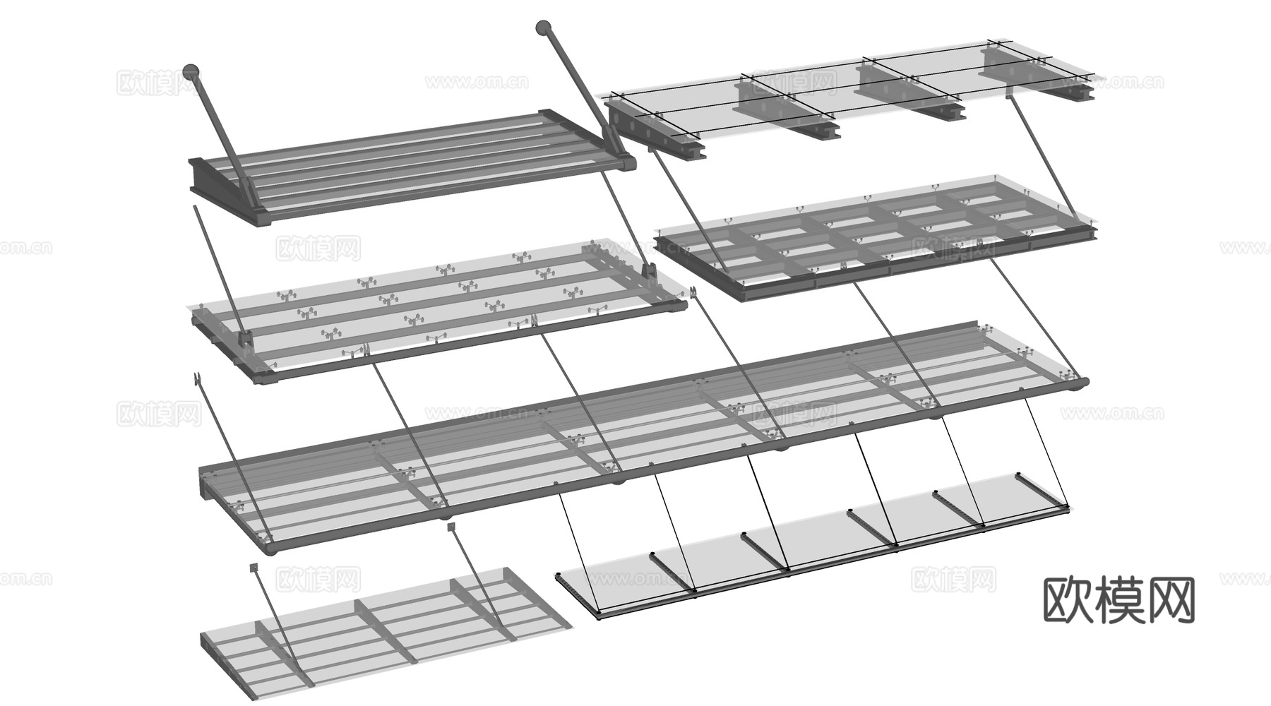 现代玻璃雨棚 钢构雨棚 玻璃雨打 阳光棚su模型