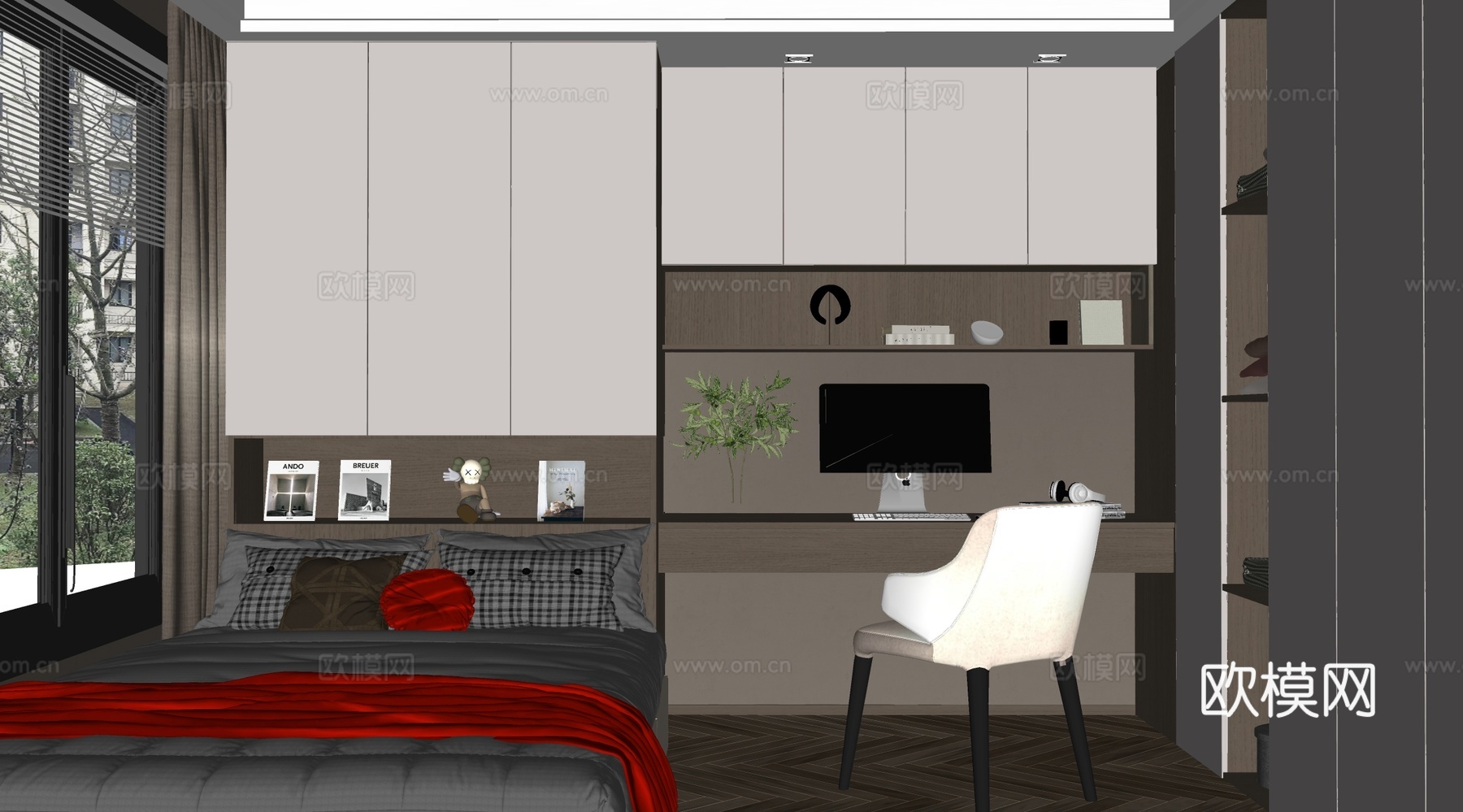 现代榻榻米卧室 儿童卧室 衣柜书柜 儿童床su模型su模型