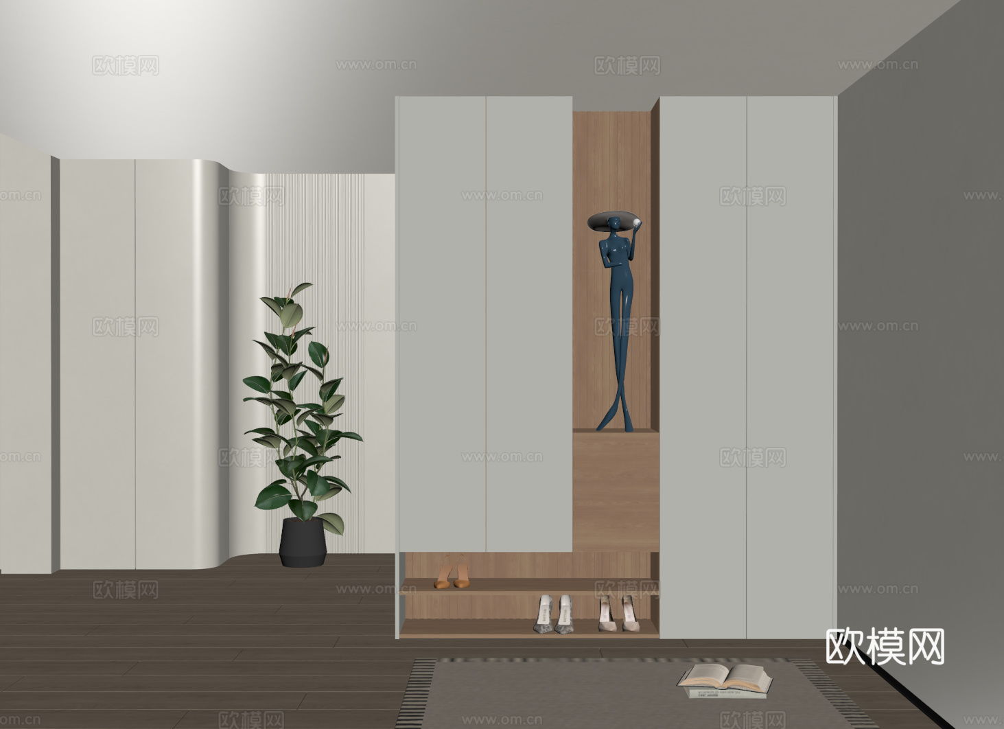 现代入户鞋柜 玄关隔断柜su模型