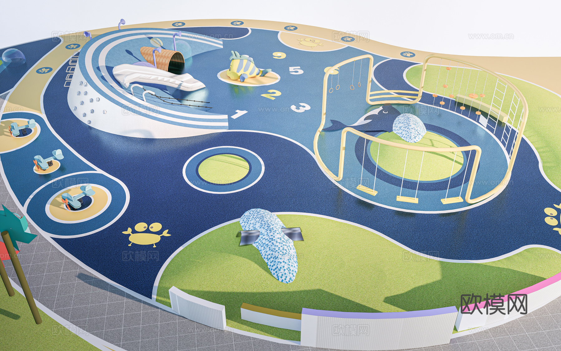 现代儿童游乐场 儿童游乐器材 儿童滑梯su模型