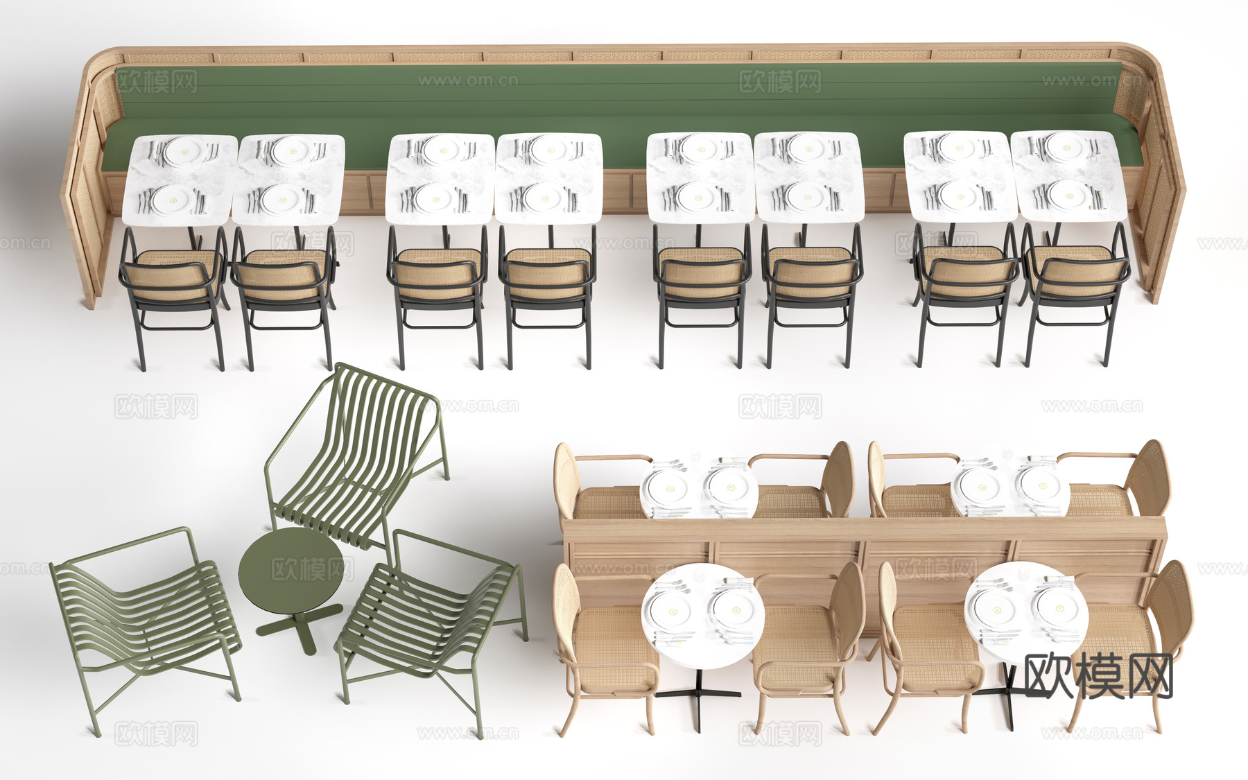 现代餐饮桌椅 餐桌椅 卡座餐桌 餐厅桌椅su模型