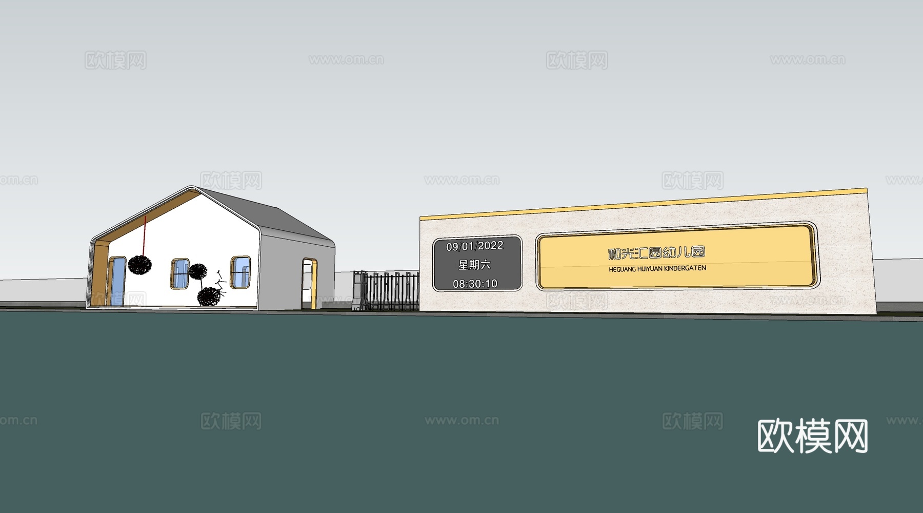 现代幼儿园大门 学校大门 幼儿园入口su模型