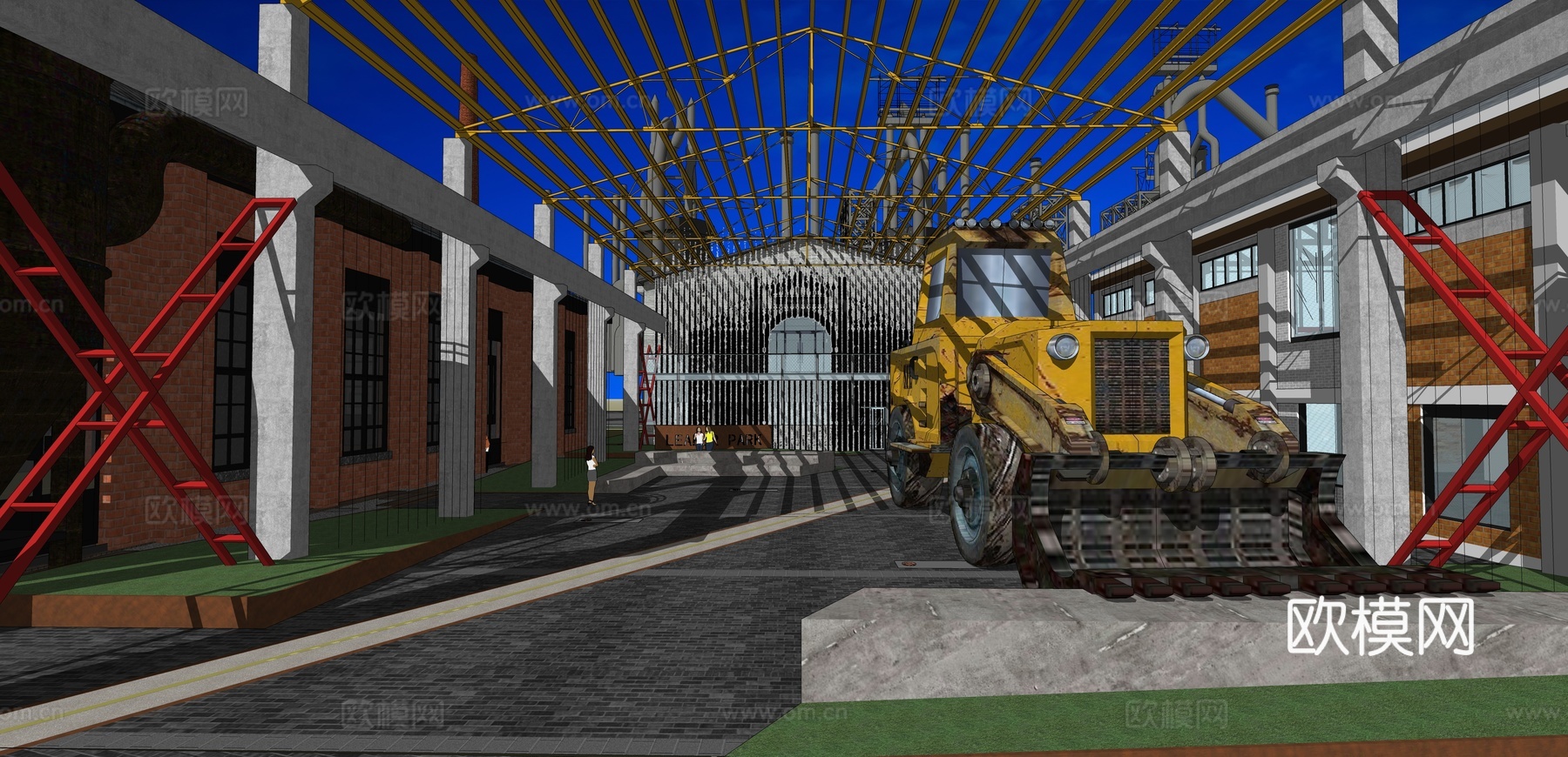 网红打卡工业建筑旧改工厂商业街su模型