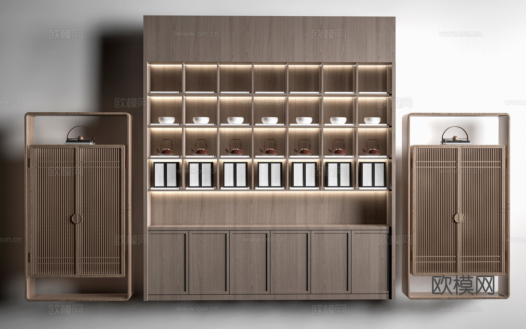 新中式装饰架 博古架 书架 置物架su模型