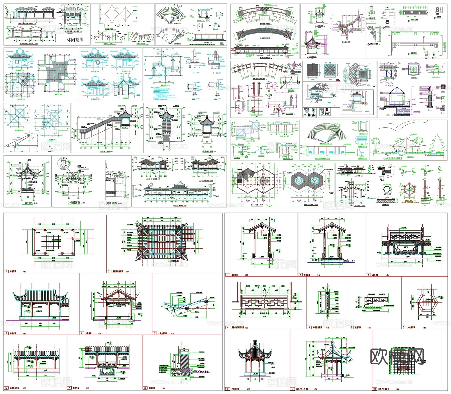 景观亭廊爬山廊剖面做法工艺详图节点CAD素材图库cad施工图
