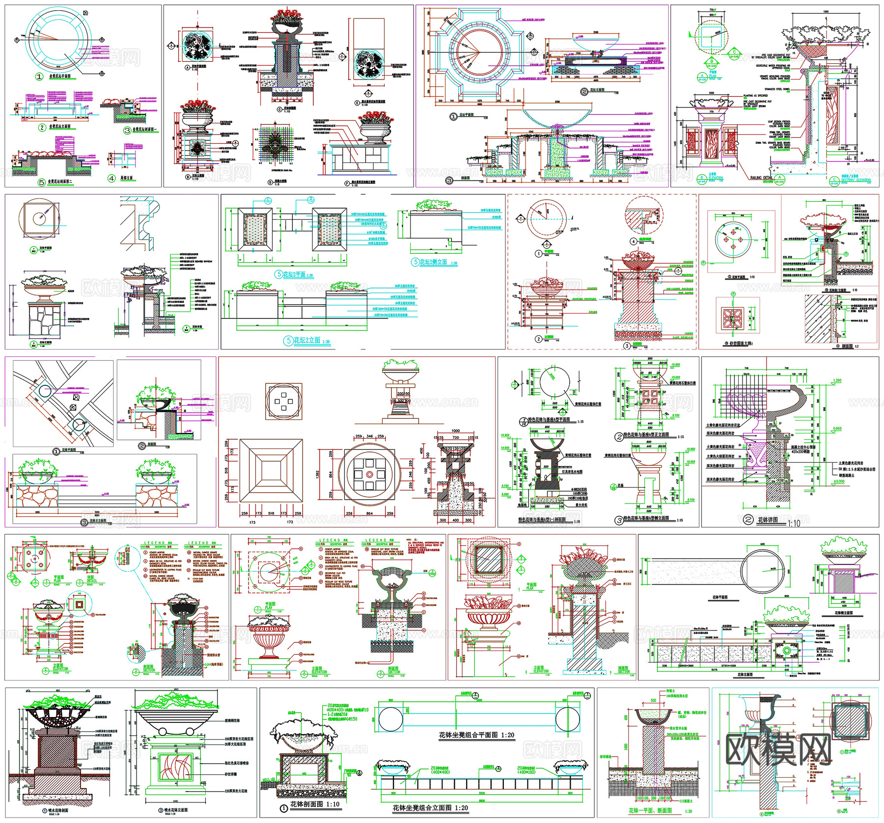 景观花坛花池坐凳花坛剖面做法工艺详图节点CAD素材图库cad施工图