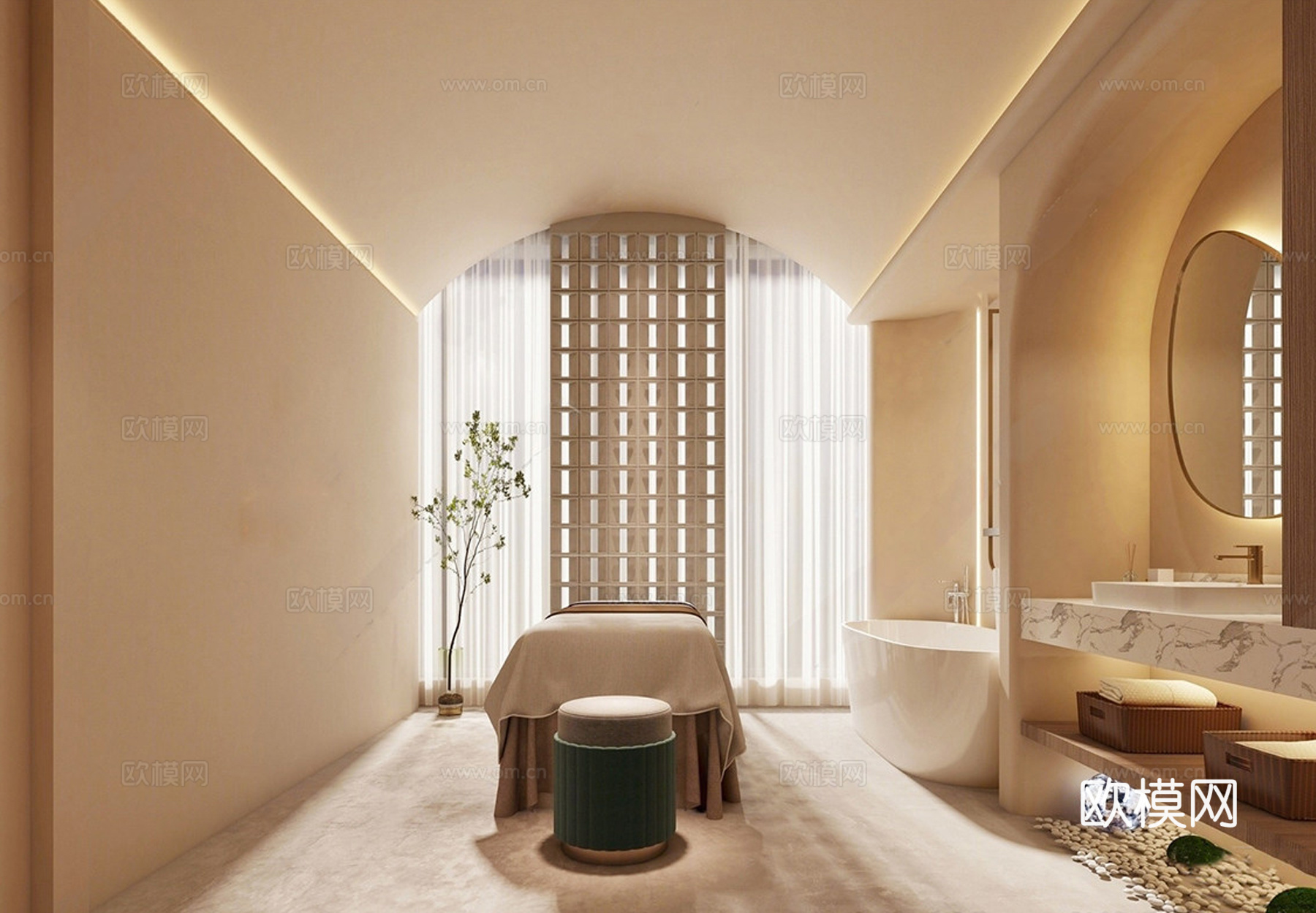 侘寂风美容SPA店  包房 足疗按摩店包厢su模型