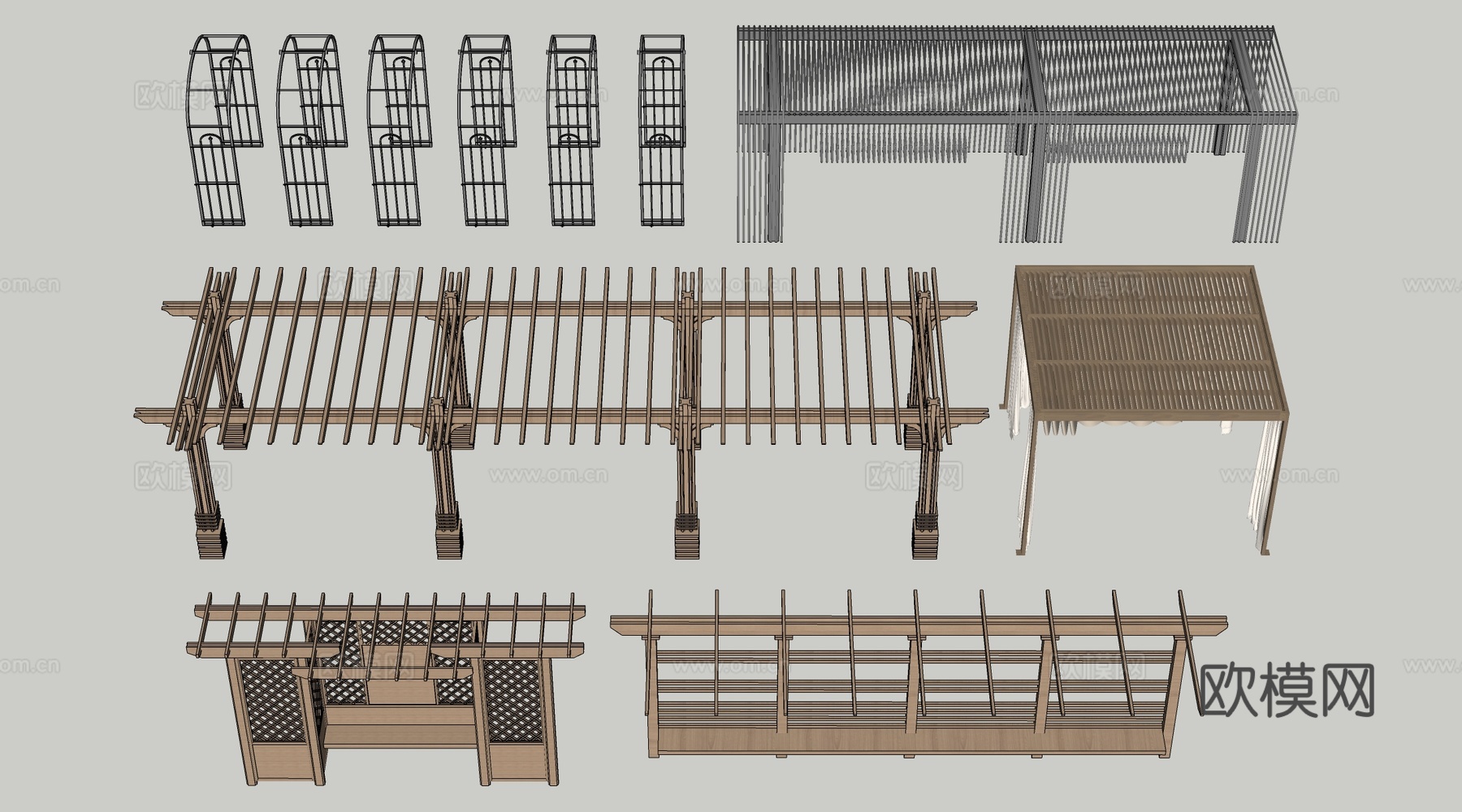 现代景观花架 葡萄架 廊架 绿植爬架su模型