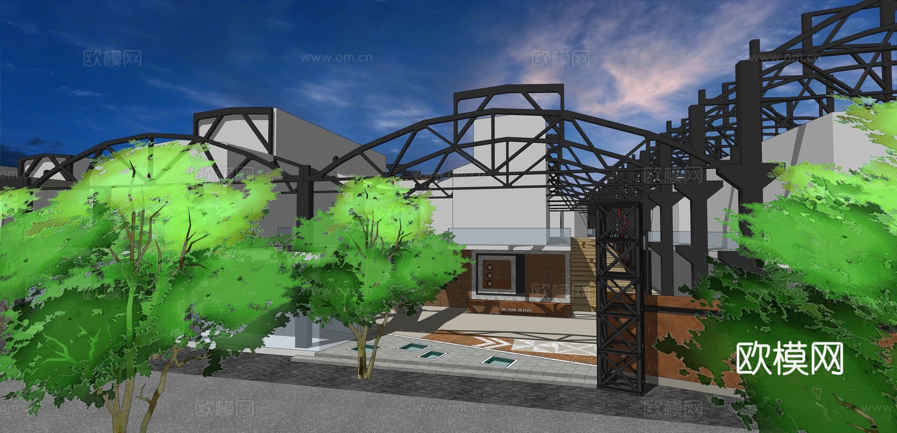 网红打卡工业建筑旧改工厂商业街su模型