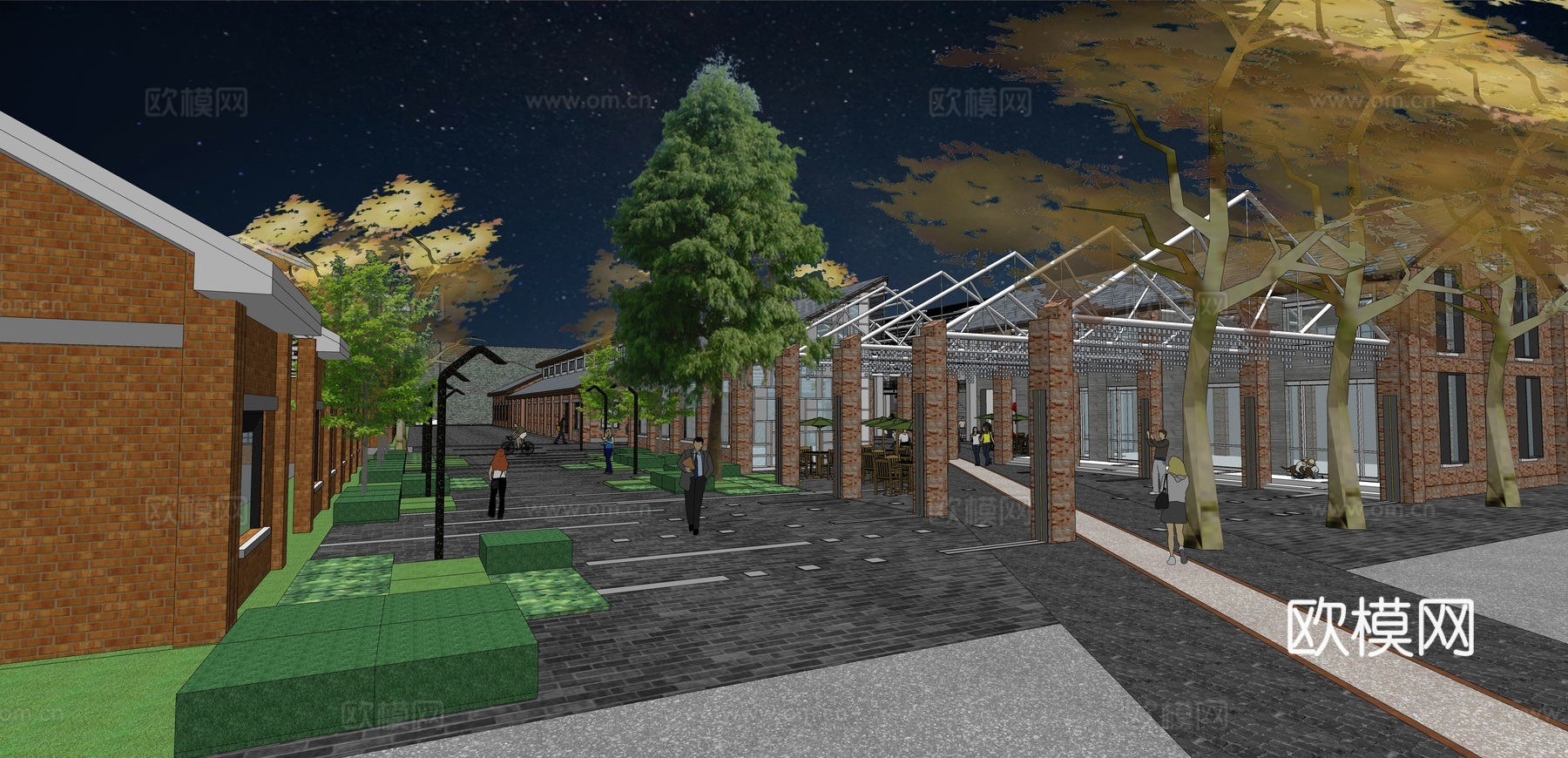 网红打卡工业建筑旧改工厂商业街su模型