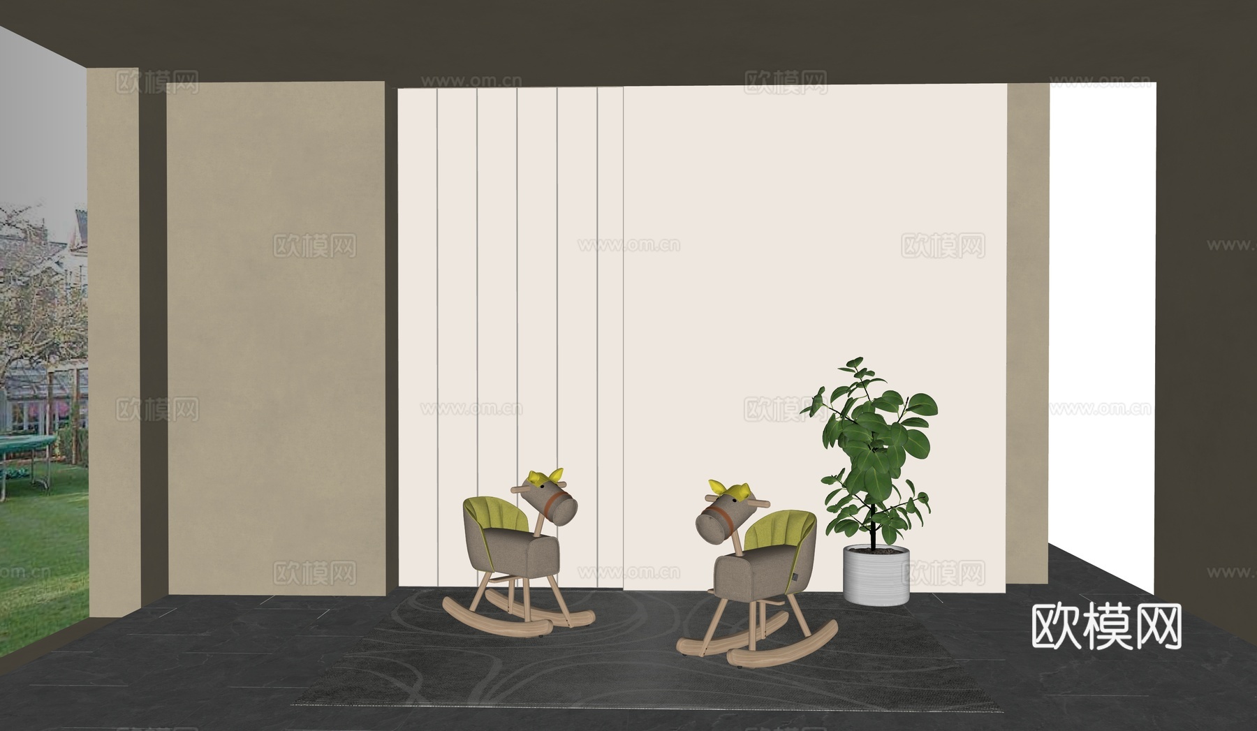 现代儿童玩具器材_木马椅  摇摇马su模型