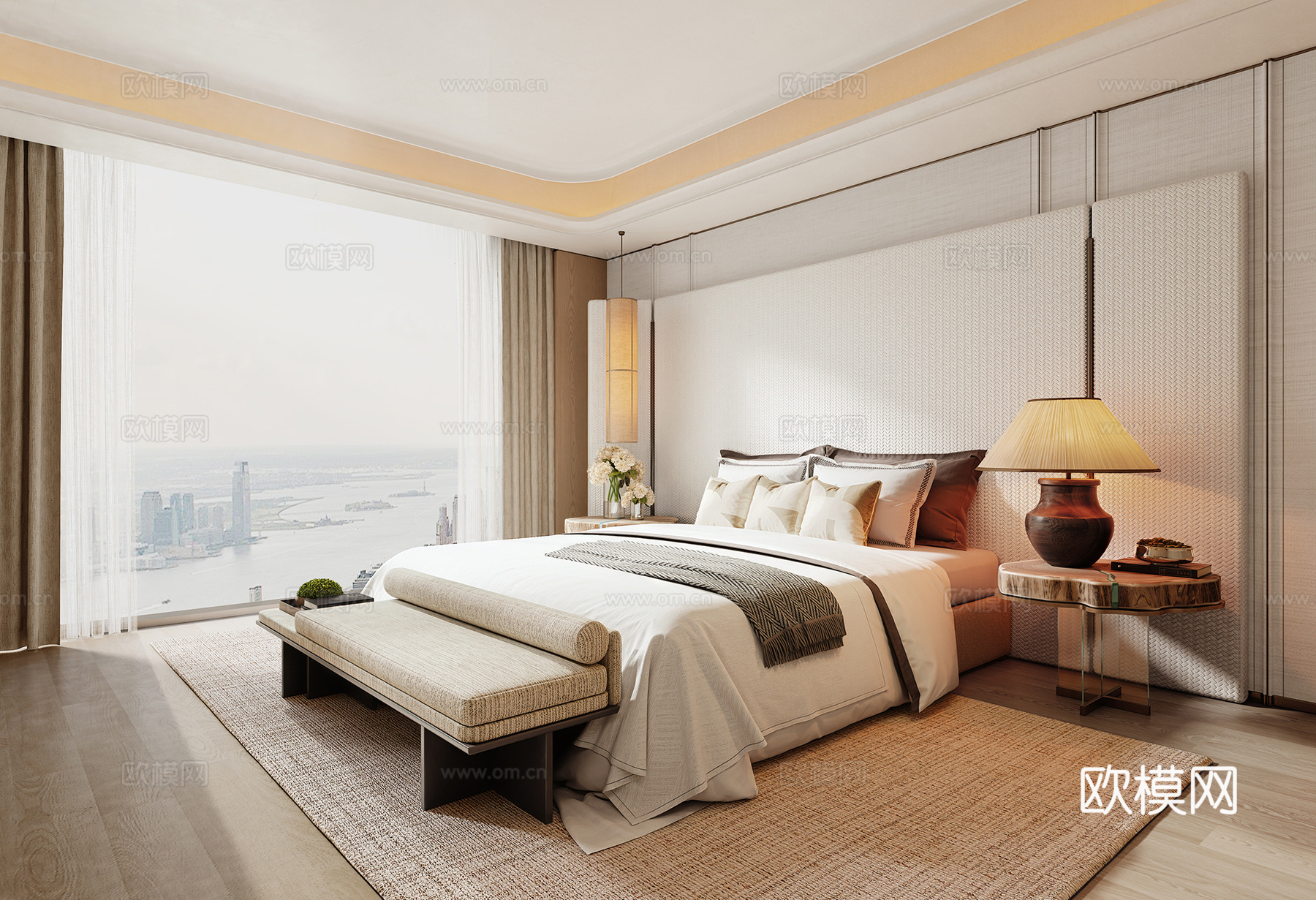 意式卧室 米洛提卧室 现代卧室 双人床组合 现代双人床组合su模型