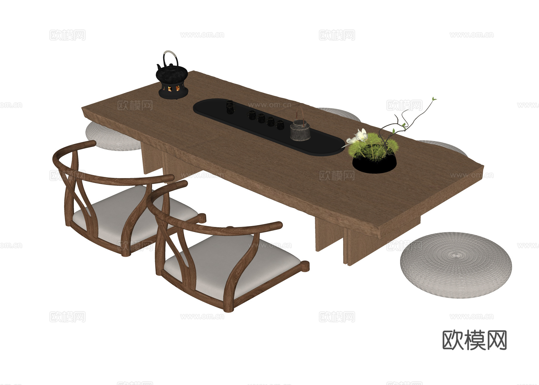 现代榻榻米茶桌椅su模型