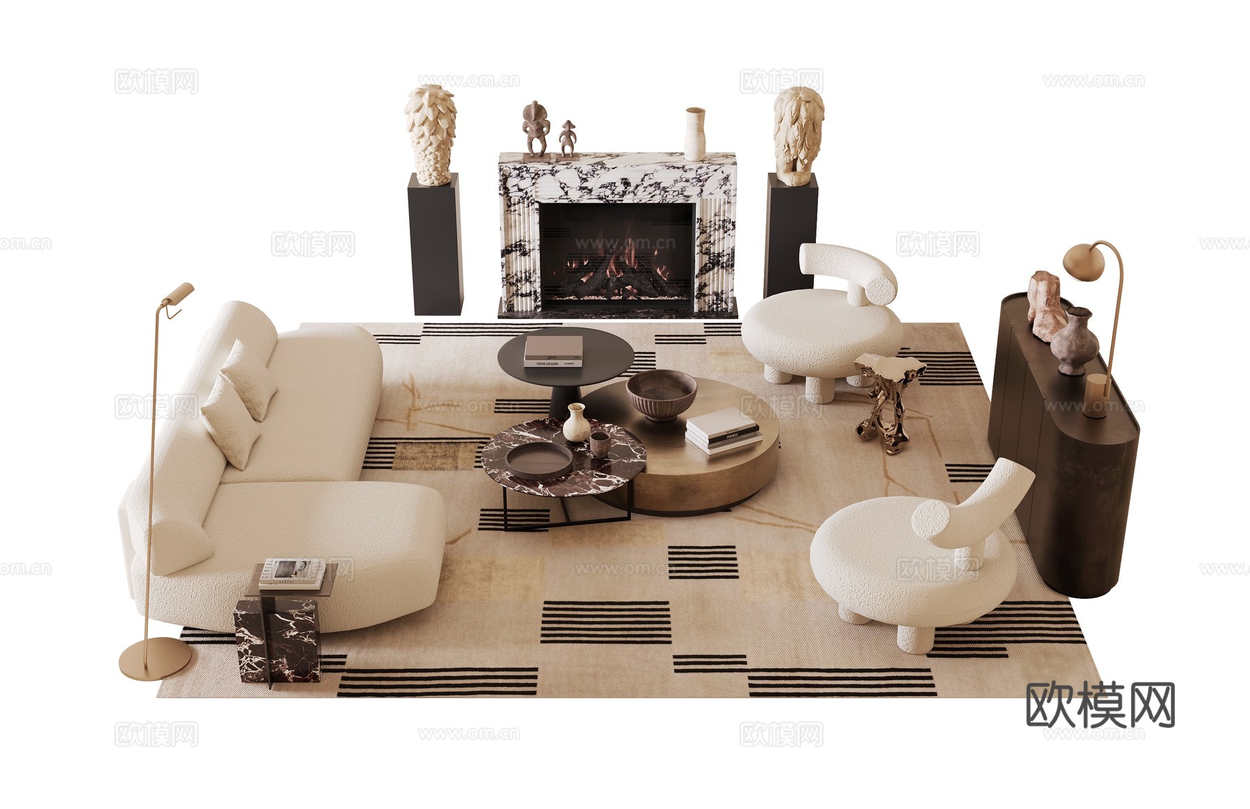 法式沙发茶几组合su模型