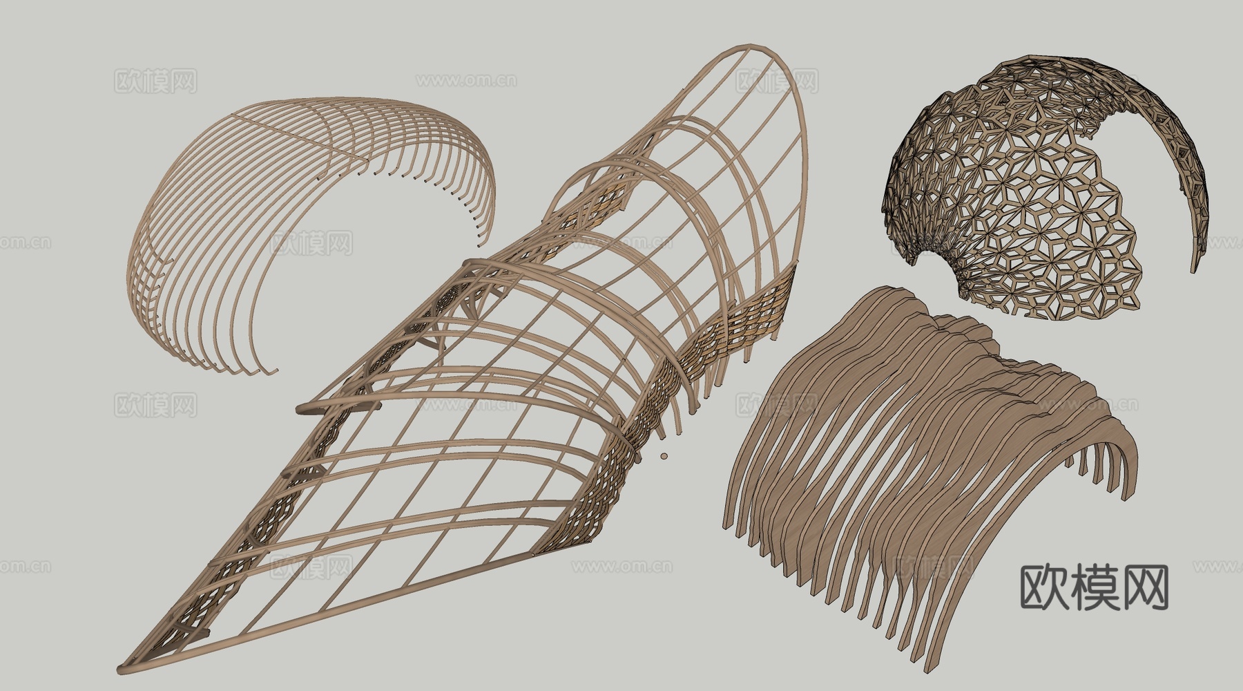 现代景观构筑物 景观构架 景观廊架 景观装置su模型
