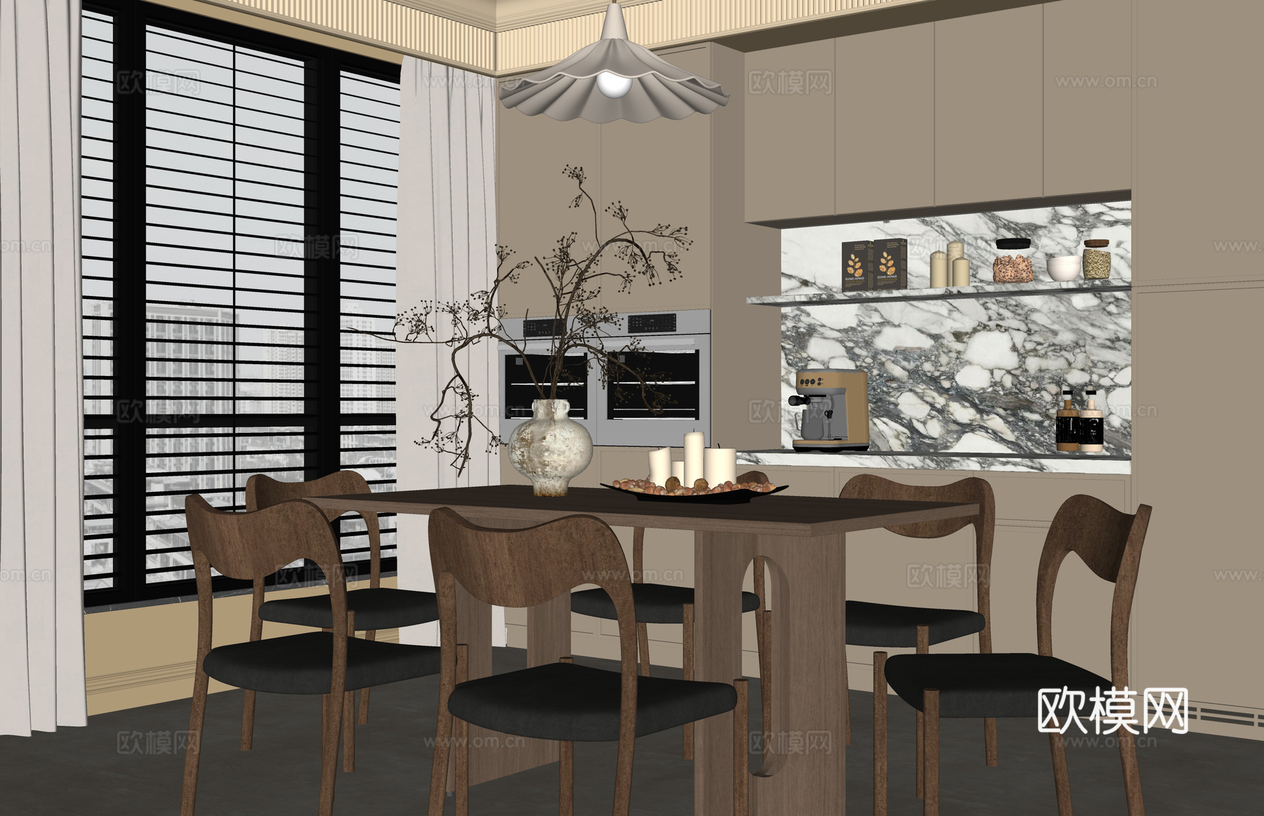 茶室 餐厅 客餐厅 客厅 门窗 厨房su模型