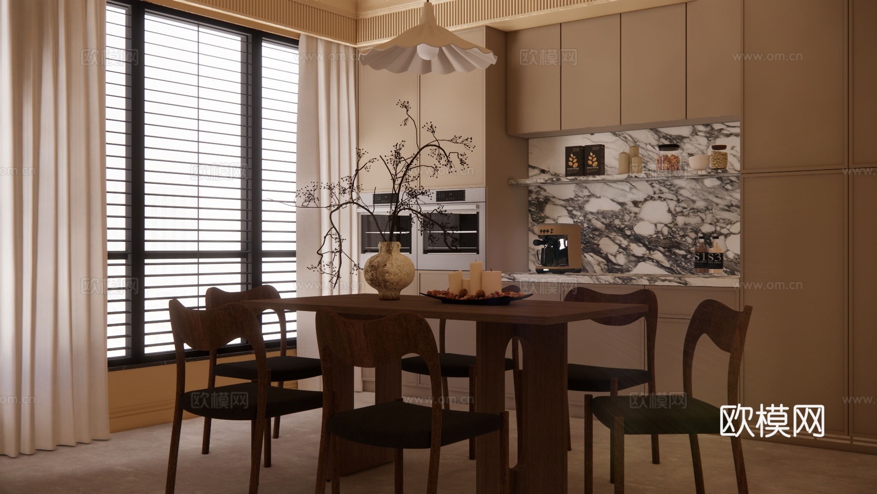 茶室 餐厅 客餐厅 客厅 门窗 厨房su模型