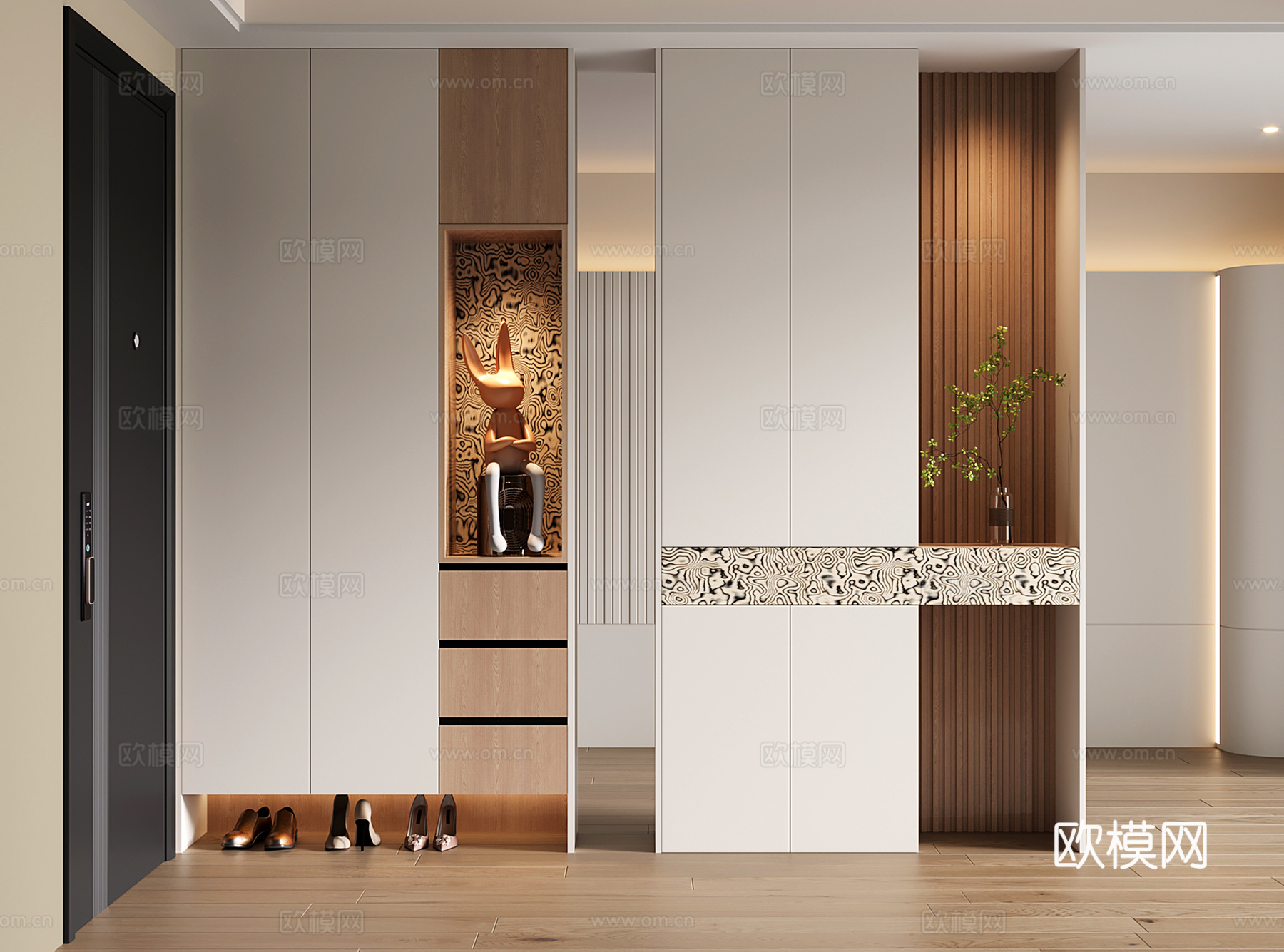 现代隔断柜 玄关柜 入户隔断鞋柜su模型