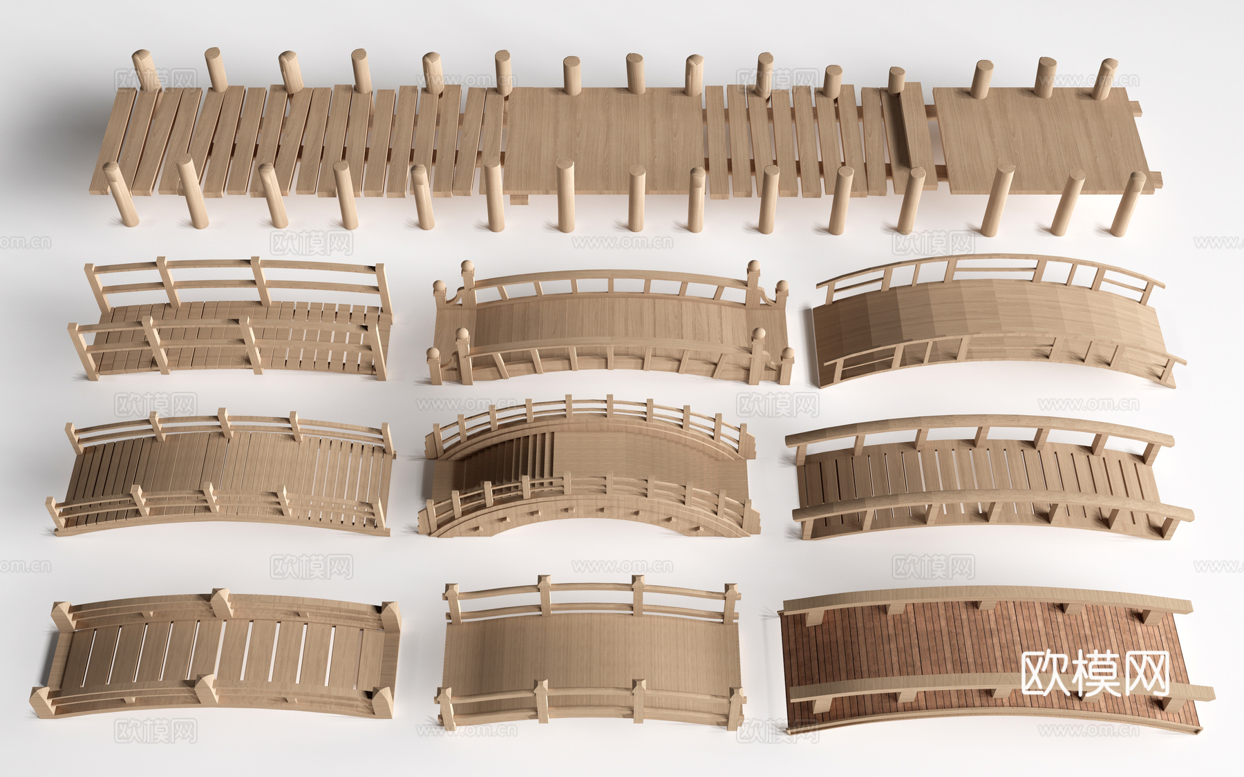 现代景观小桥 景观桥 木拱桥 公园桥su模型