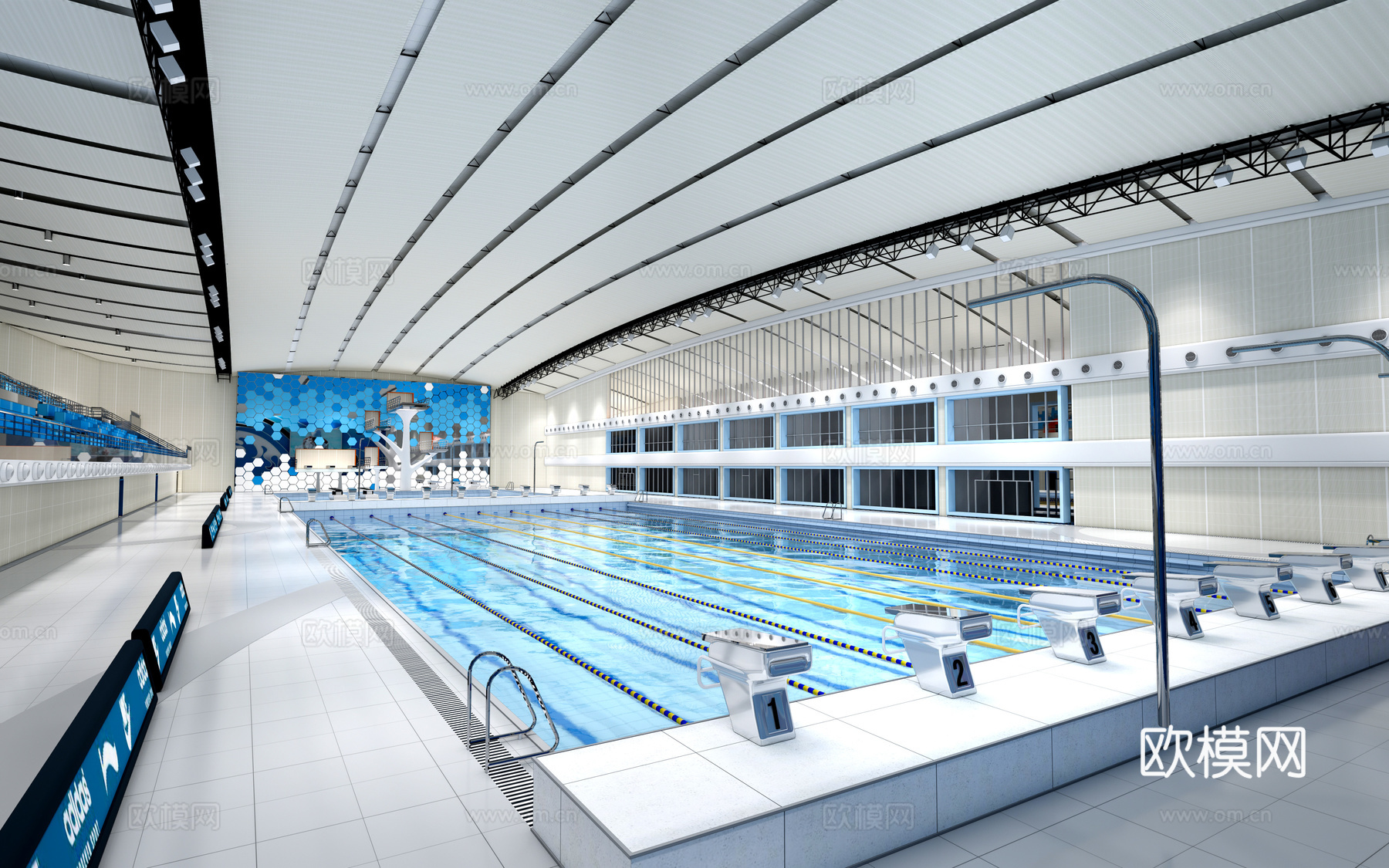 现代游泳池 游泳馆 游泳跳台su模型