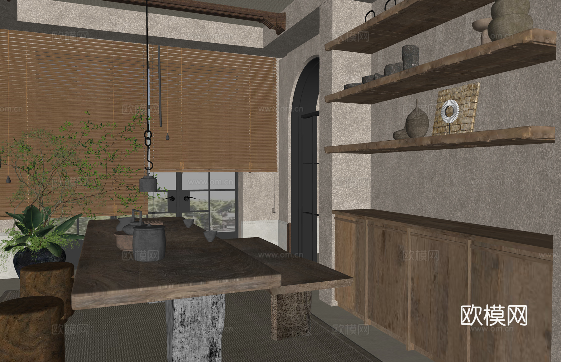 玄关 茶桌椅 茶室su模型