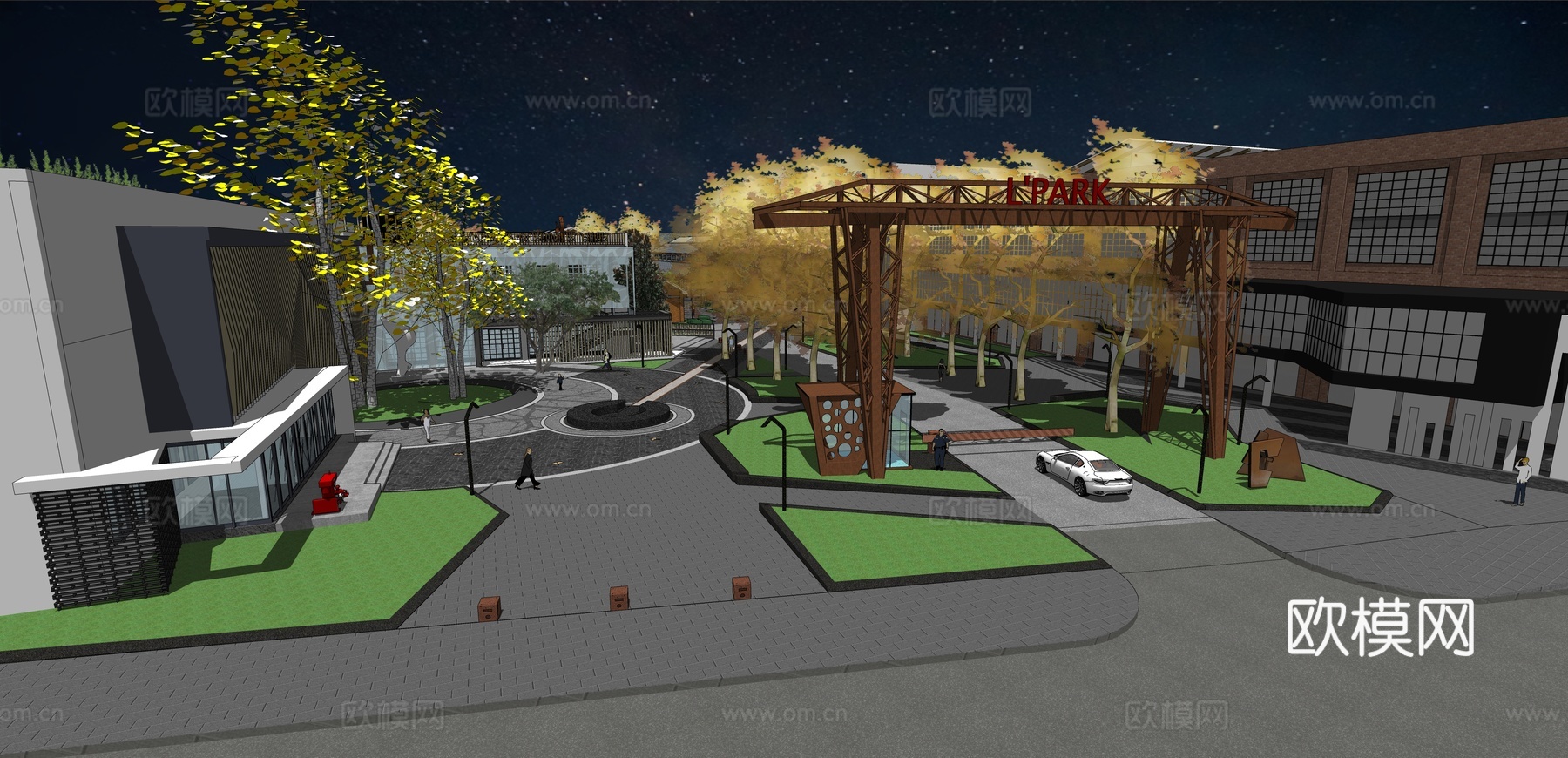 网红打卡工业建筑旧改工厂商业街su模型