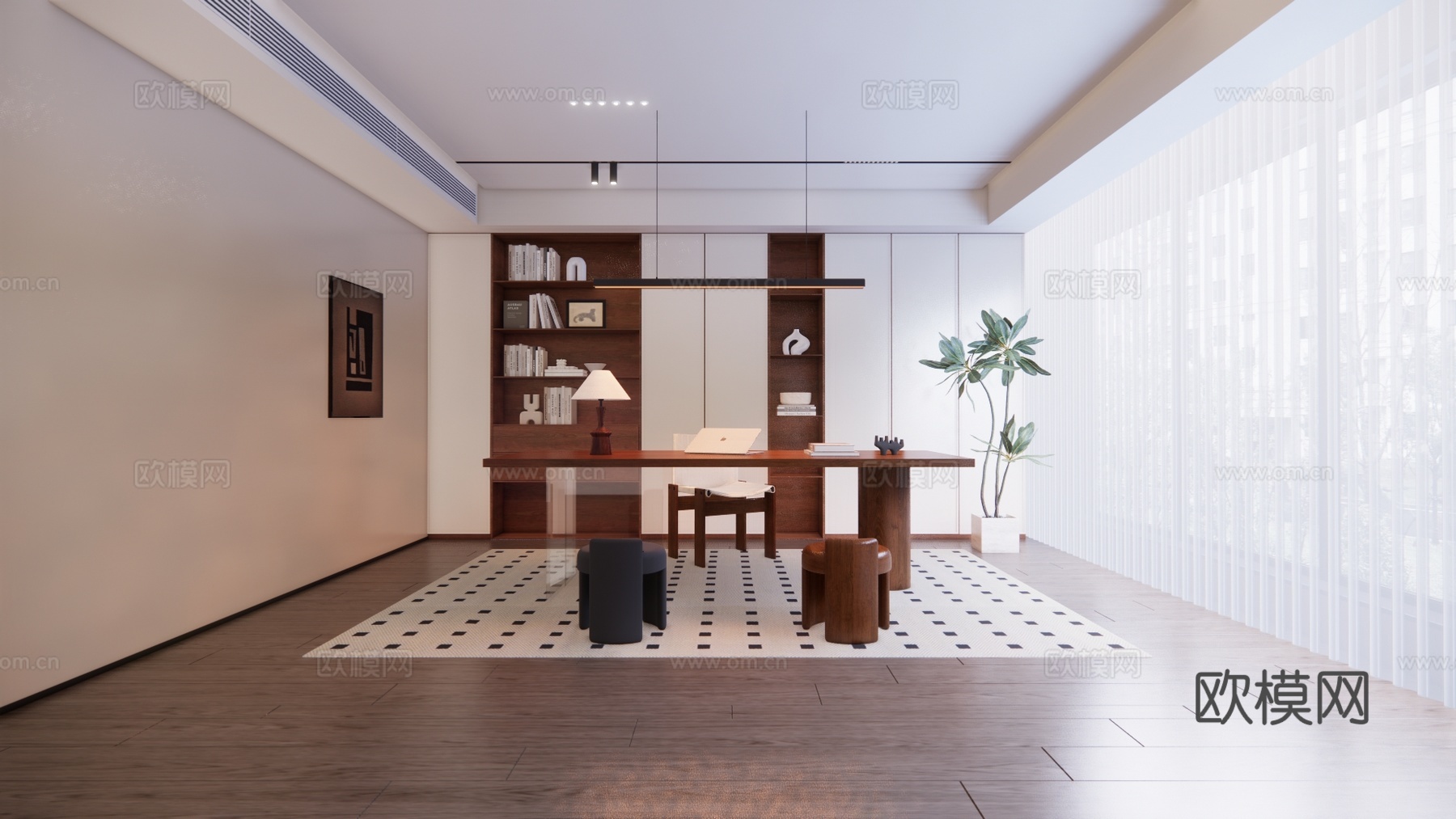 玄关 茶桌组合 工装 茶桌椅su模型