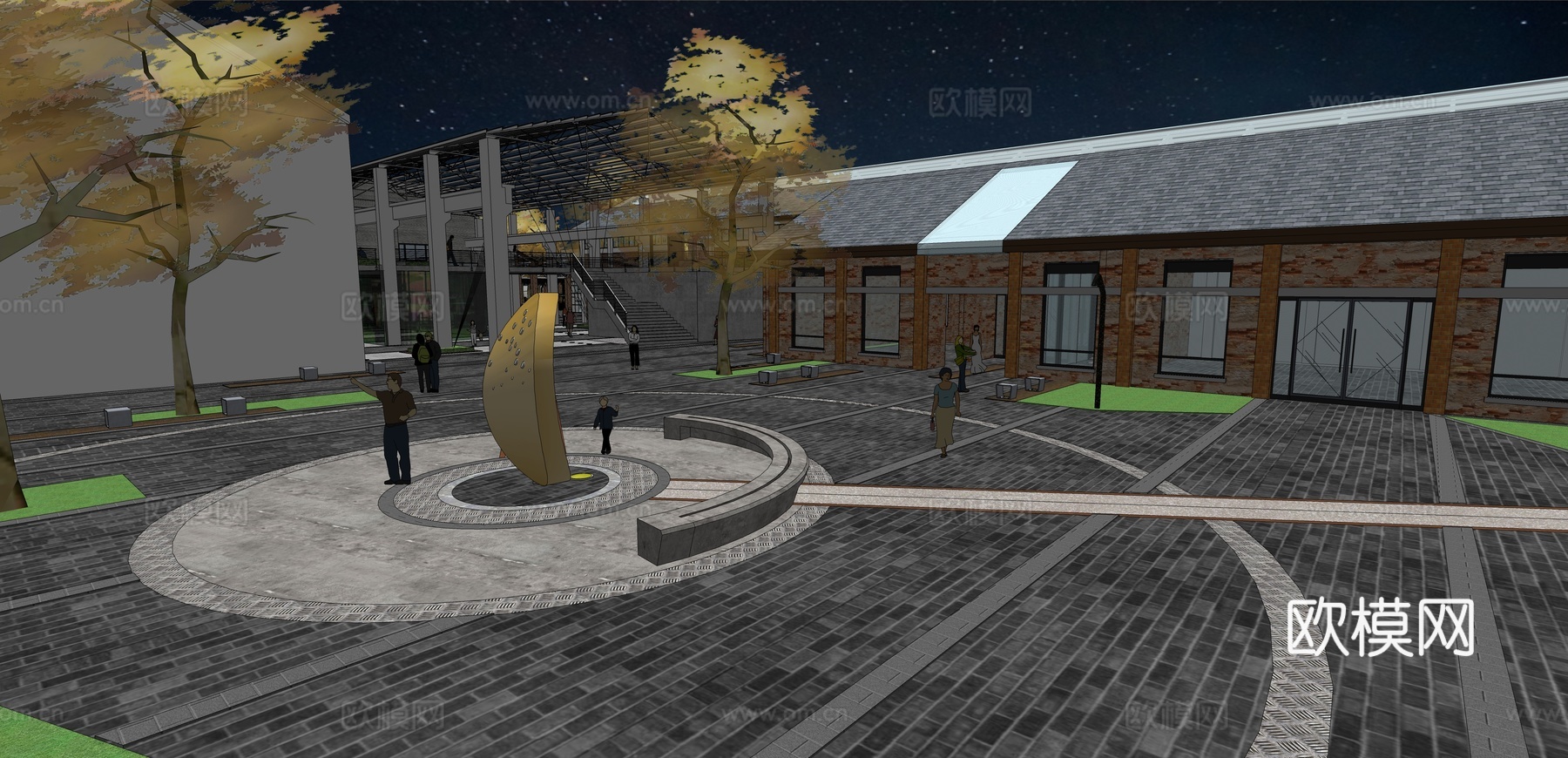 网红打卡工业建筑旧改工厂商业街su模型