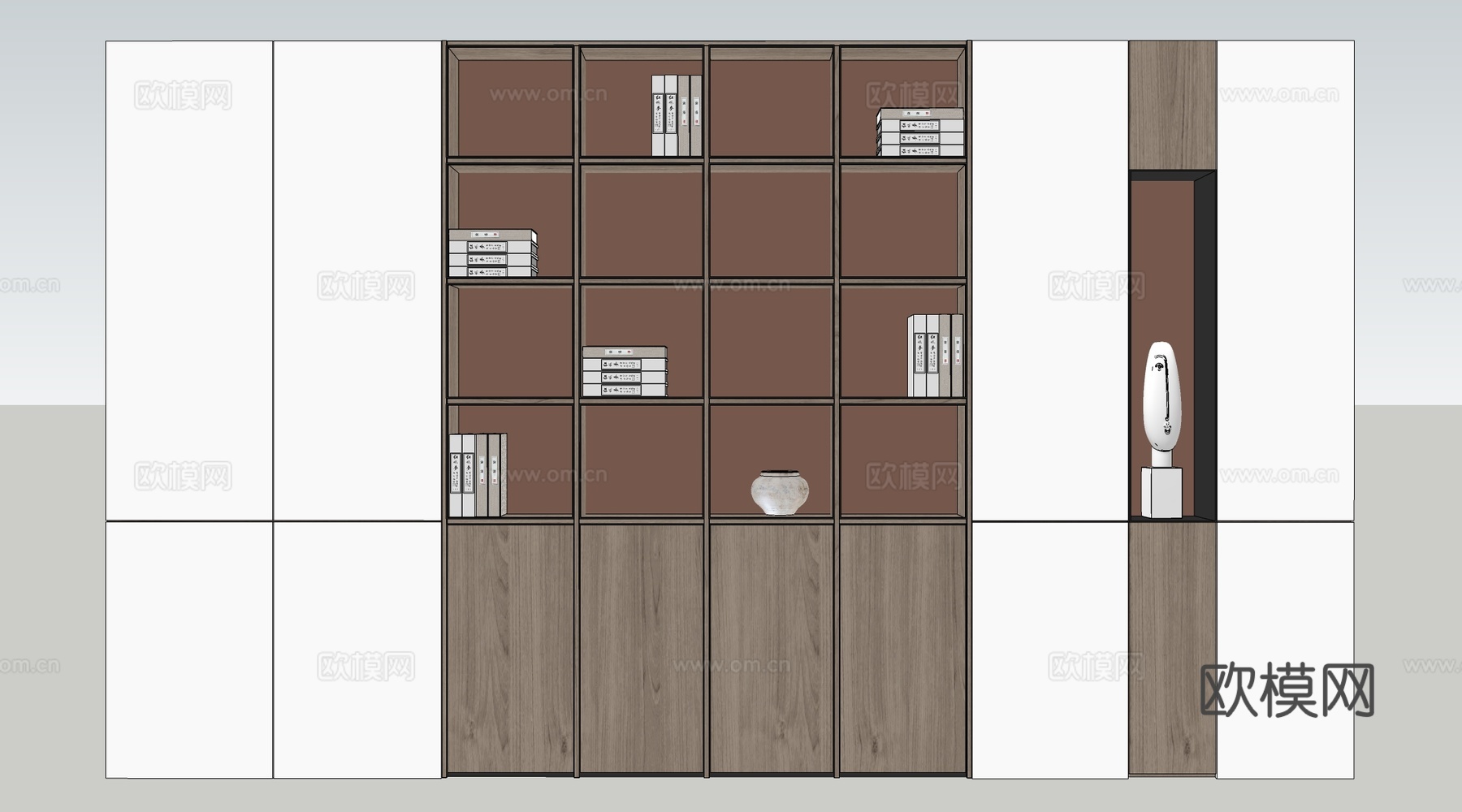 新中式装饰柜 新中式置物架 书架 茶具架su模型