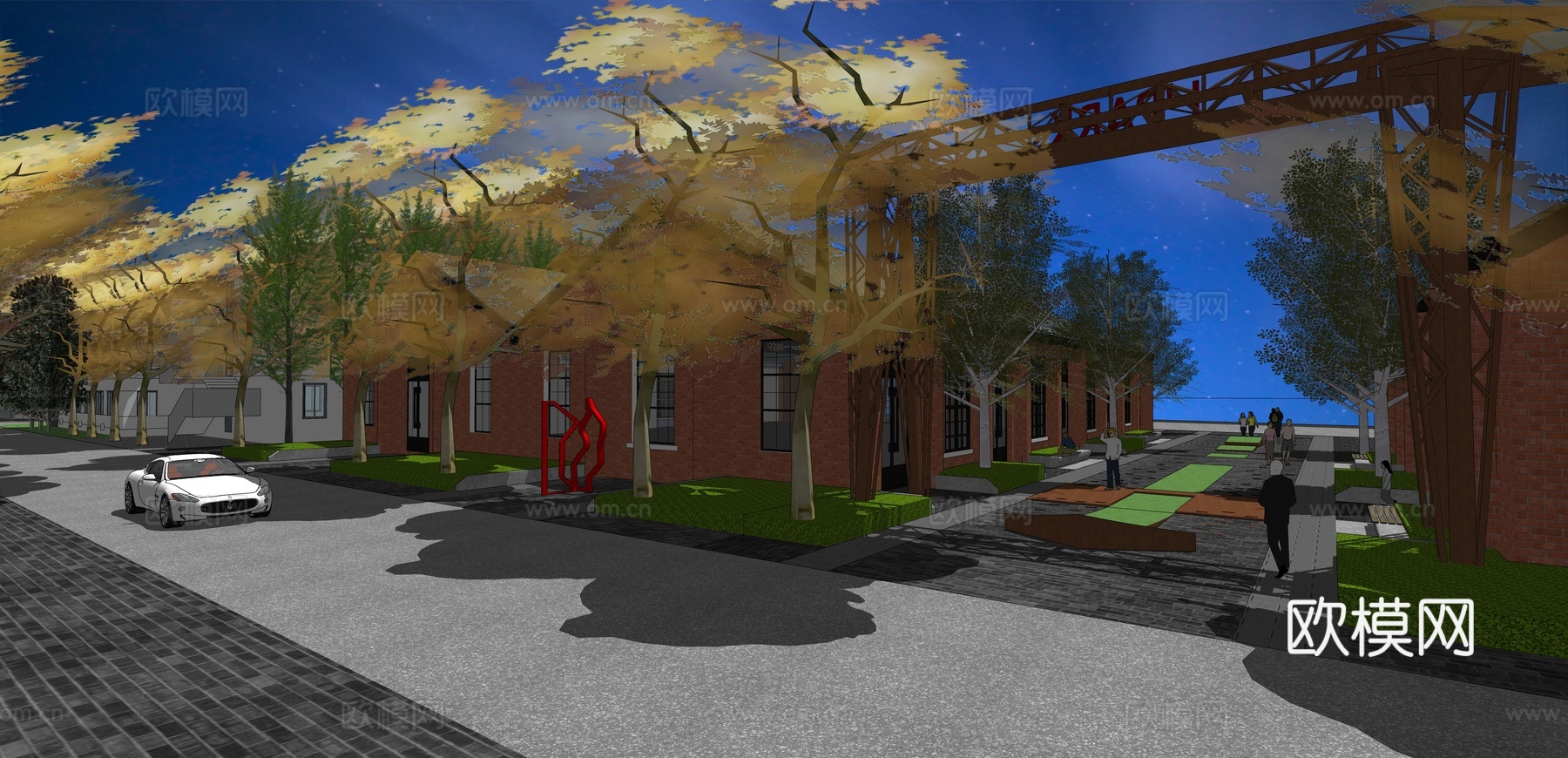 网红打卡工业建筑旧改工厂商业街su模型