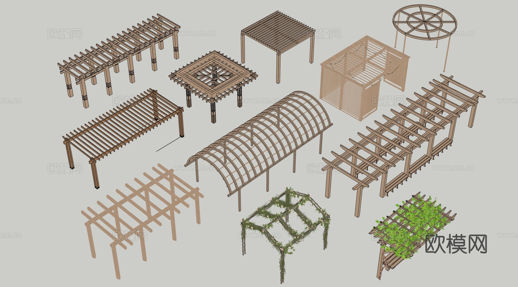 现代景观花架 葡萄架 廊架 绿植爬架su模型