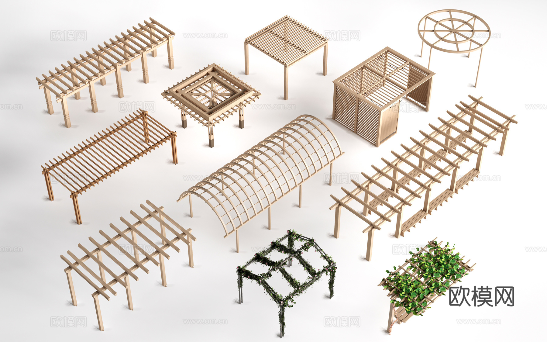 现代景观花架 葡萄架 廊架 绿植爬架su模型