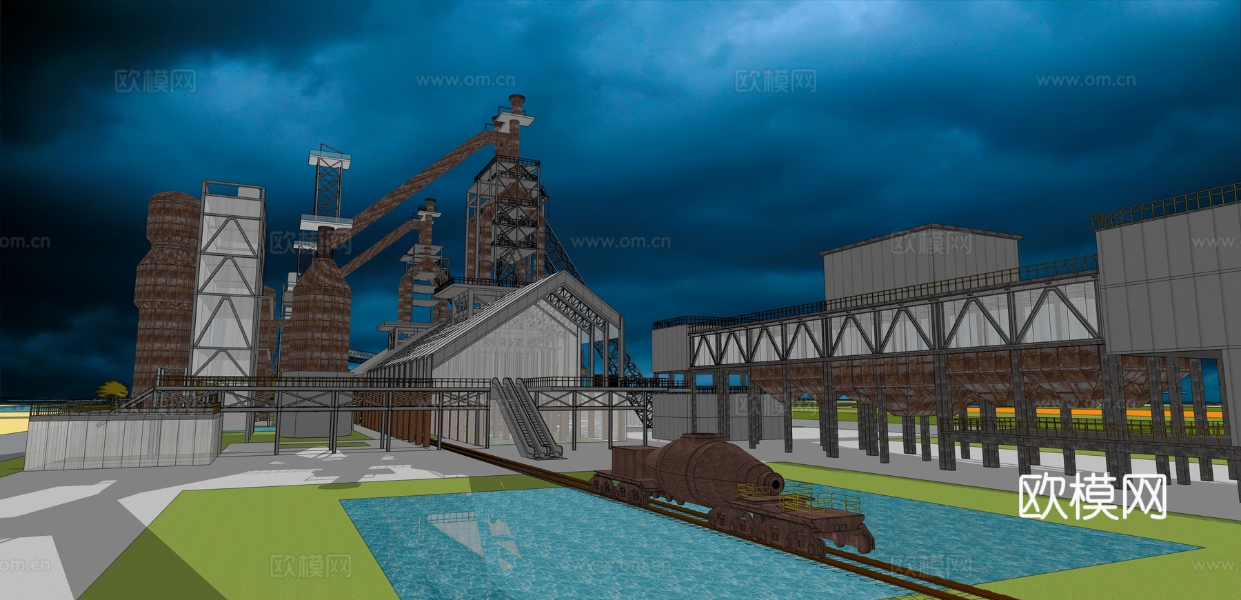 网红打卡工业建筑旧改工厂商业街su模型