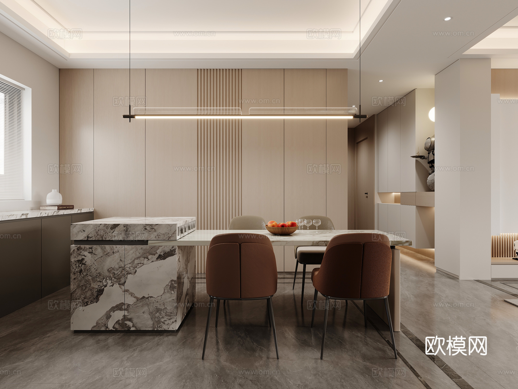 现代客餐厅3d模型下载（渲染图1）