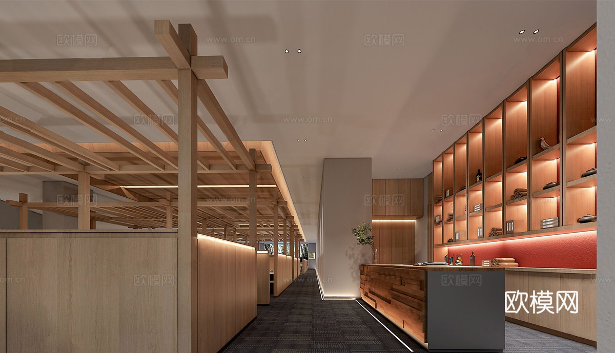 现代足浴店大堂 养生馆大堂 酒店大堂前厅su模型