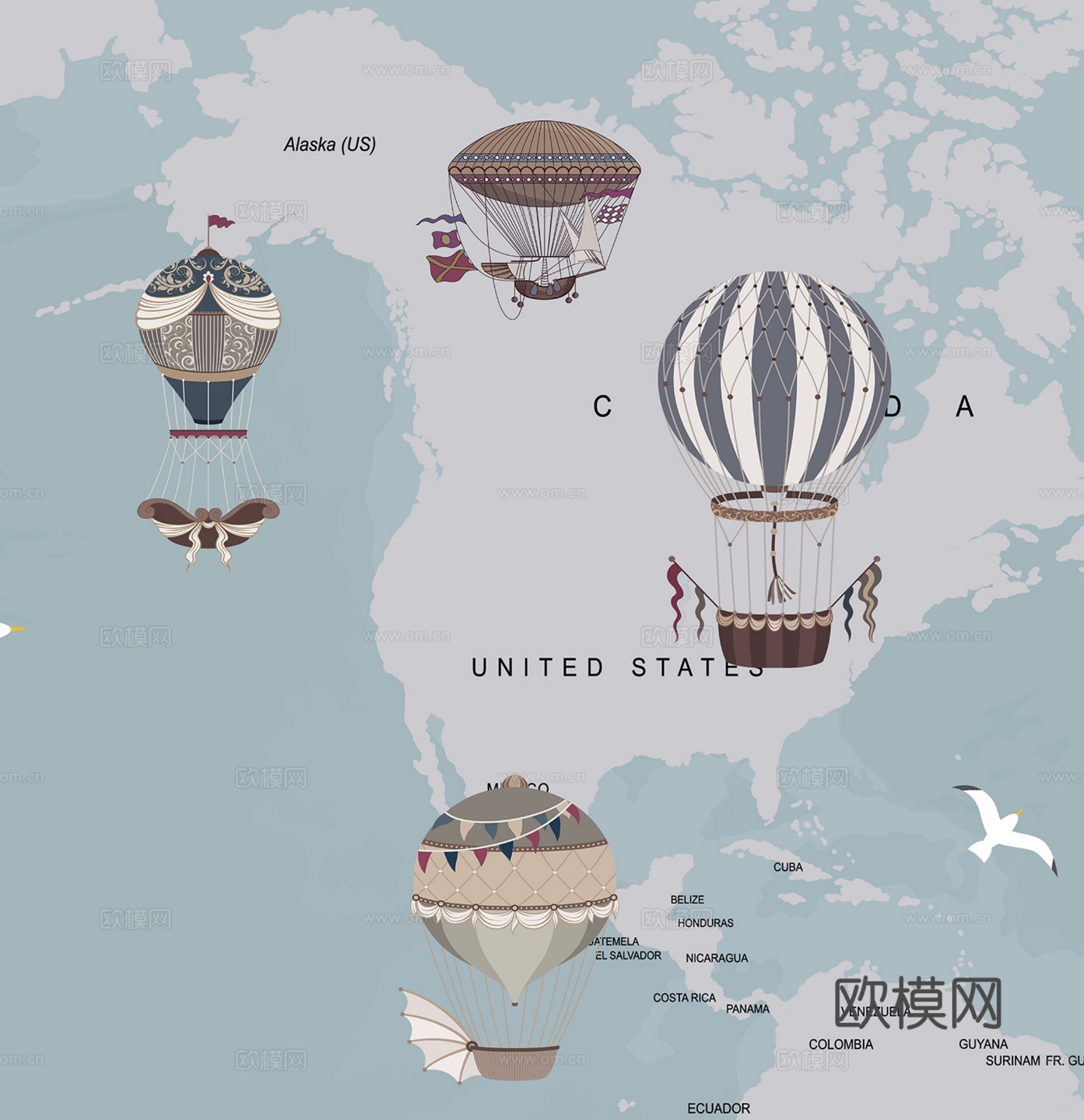 北欧现代壁画 儿童卧室壁纸贴图