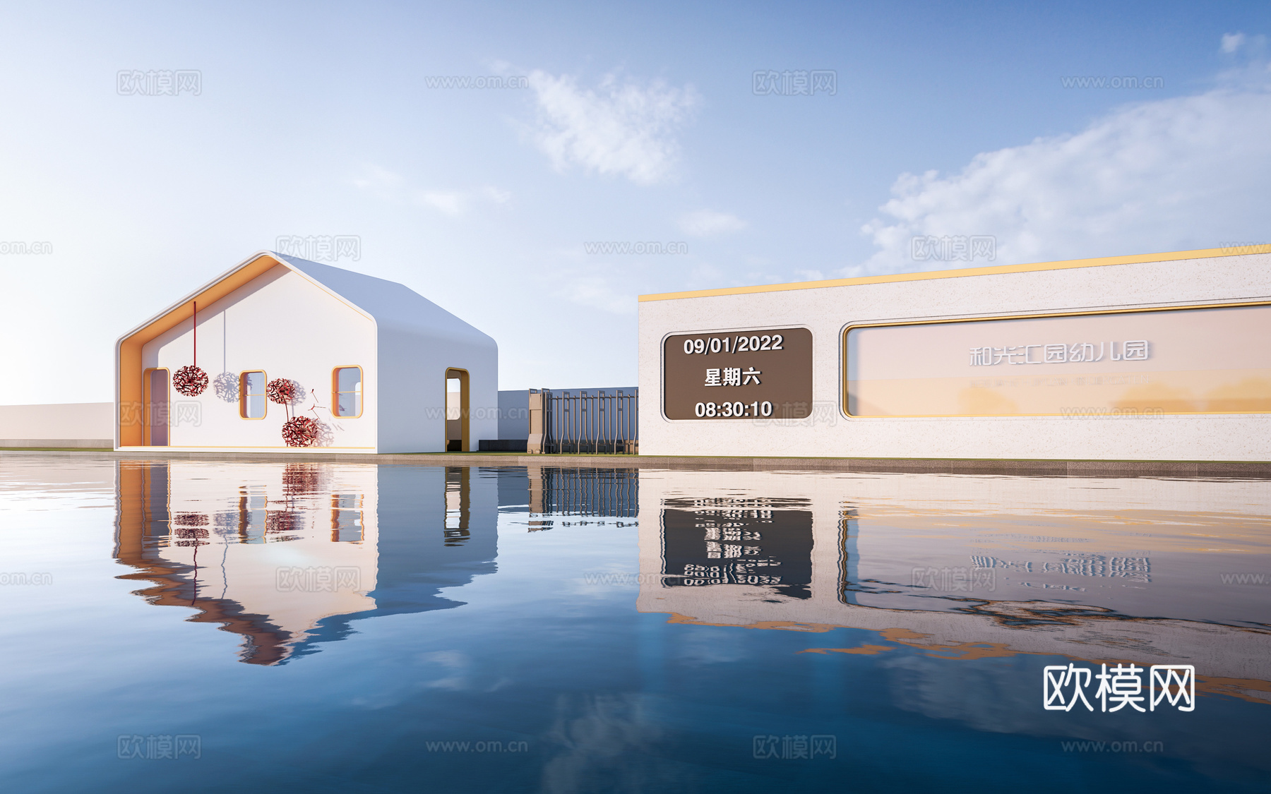 现代幼儿园大门 学校大门 幼儿园入口su模型