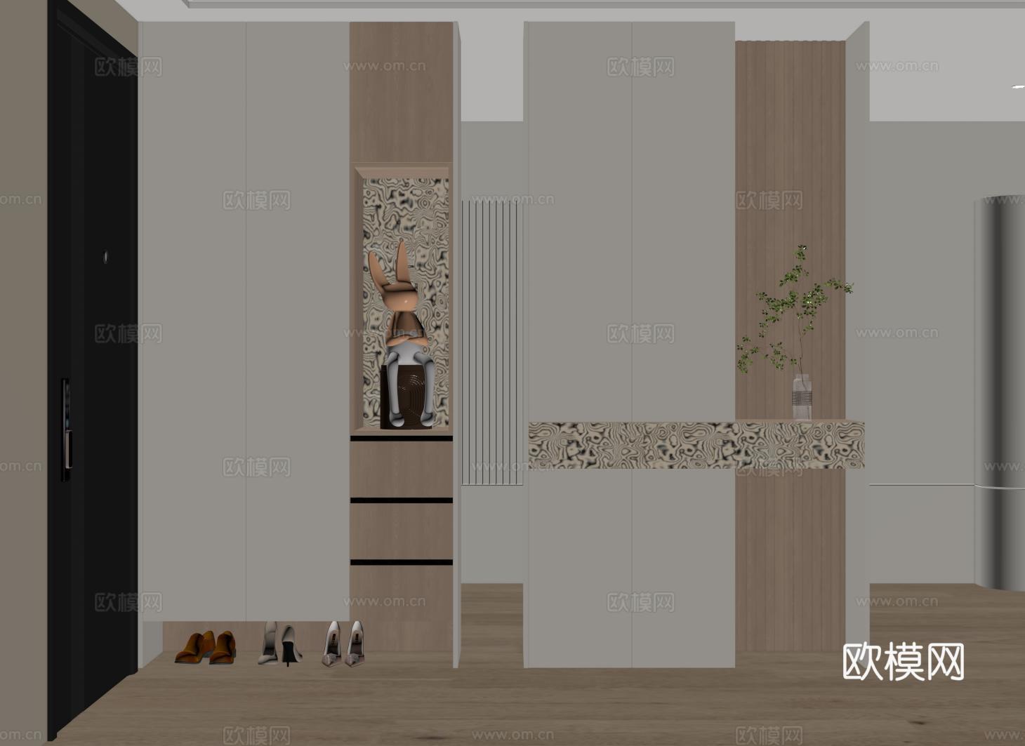 现代隔断柜 玄关柜 入户隔断鞋柜su模型