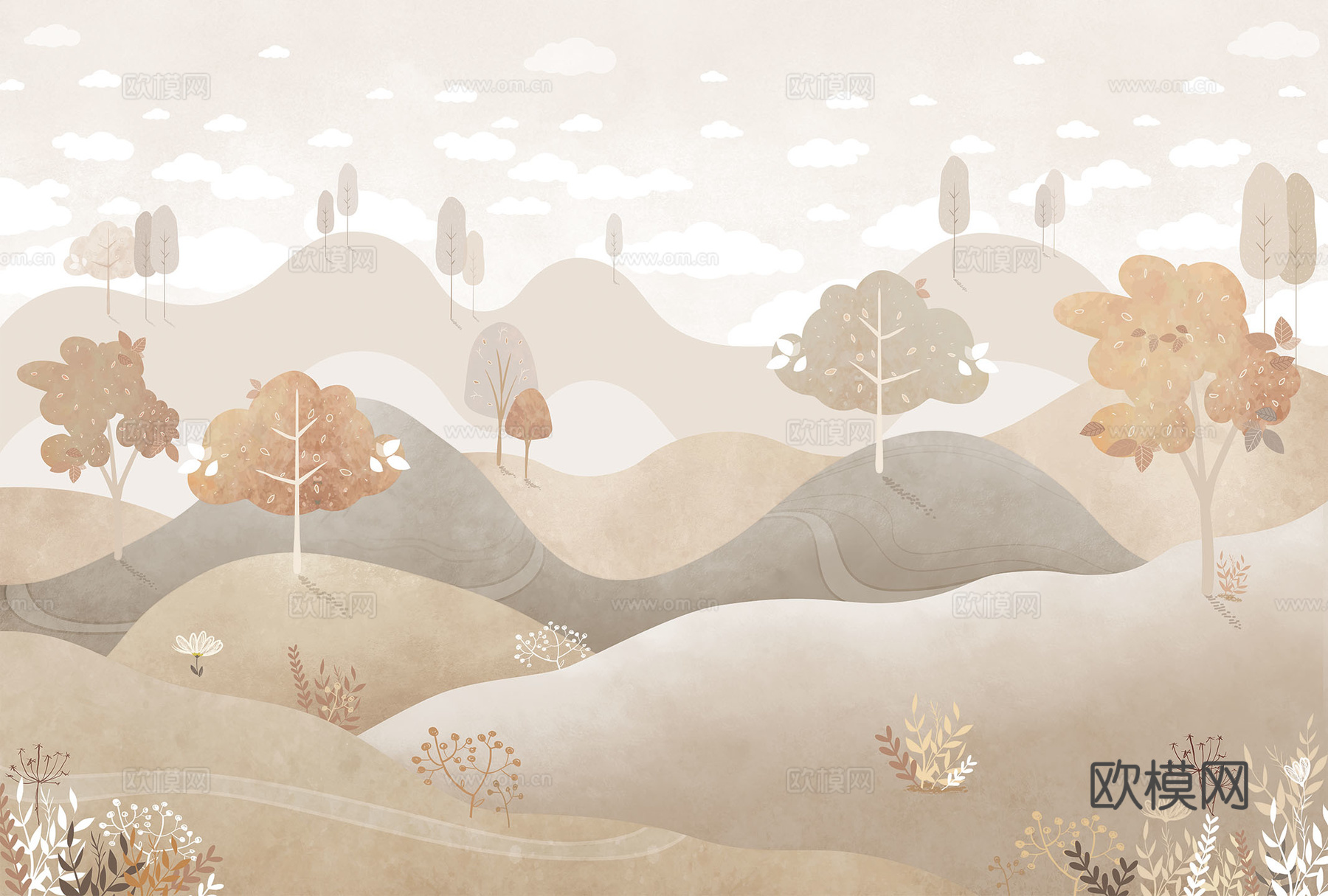 北欧现代壁画 儿童卧室壁纸贴图