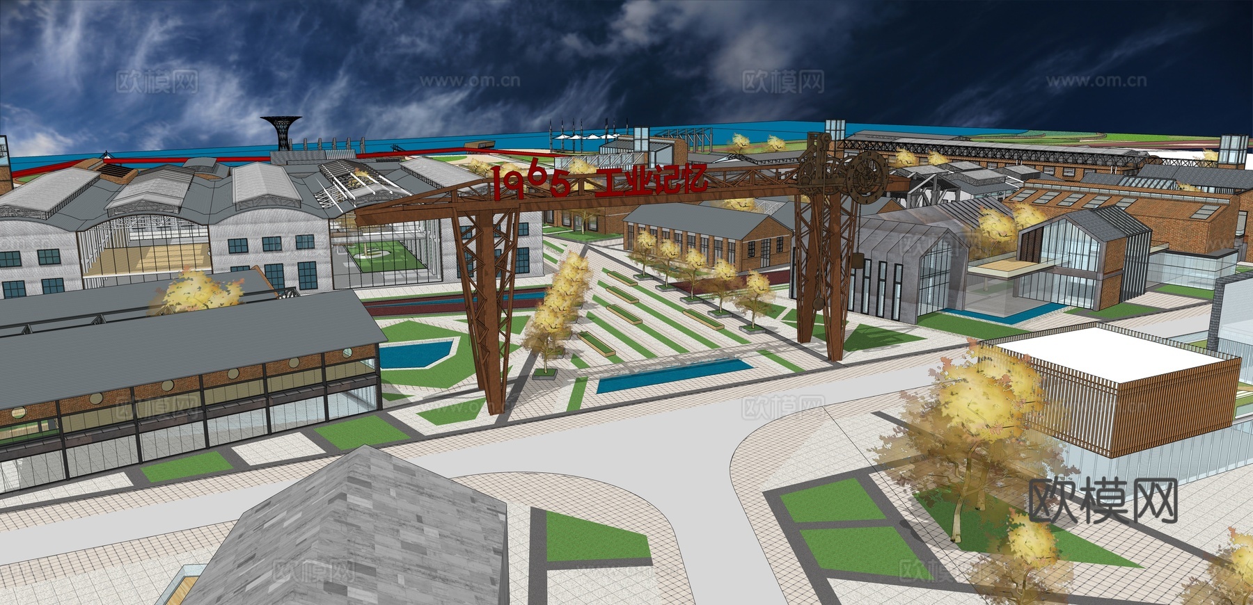 网红打卡工业建筑旧改工厂商业街su模型