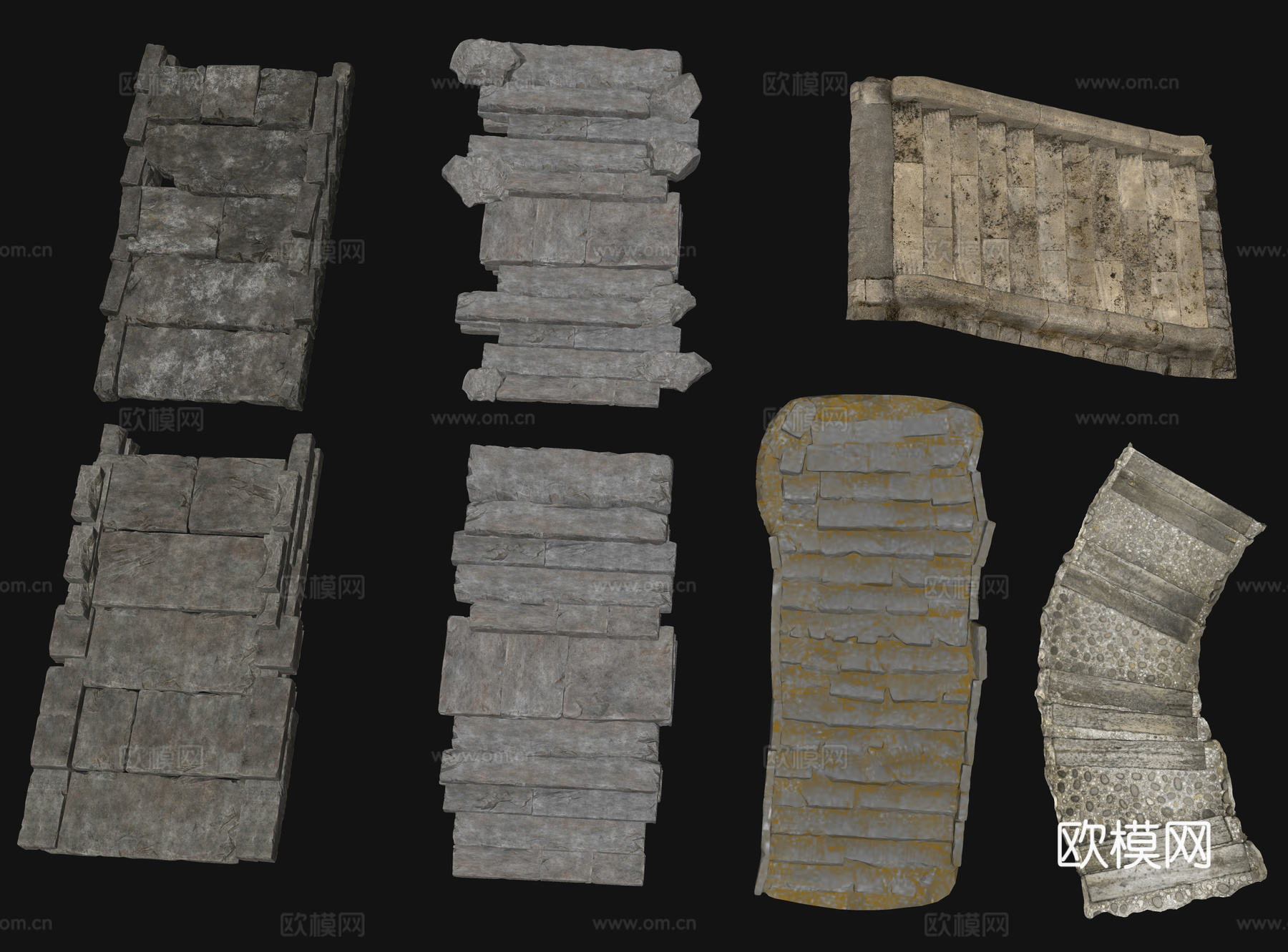 中式台阶 石台阶 石头台阶景观 老石板台阶 自然石台阶 石板su模型