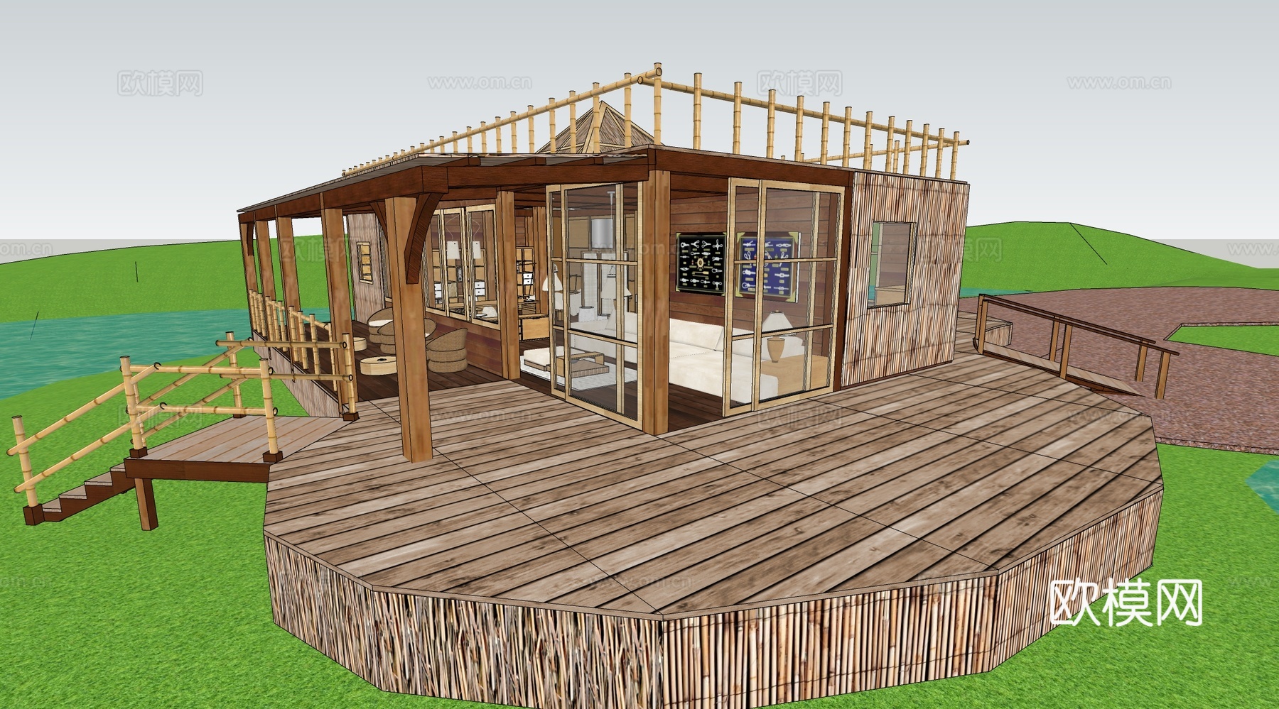 现代民宿建筑 山地游客驿站su模型