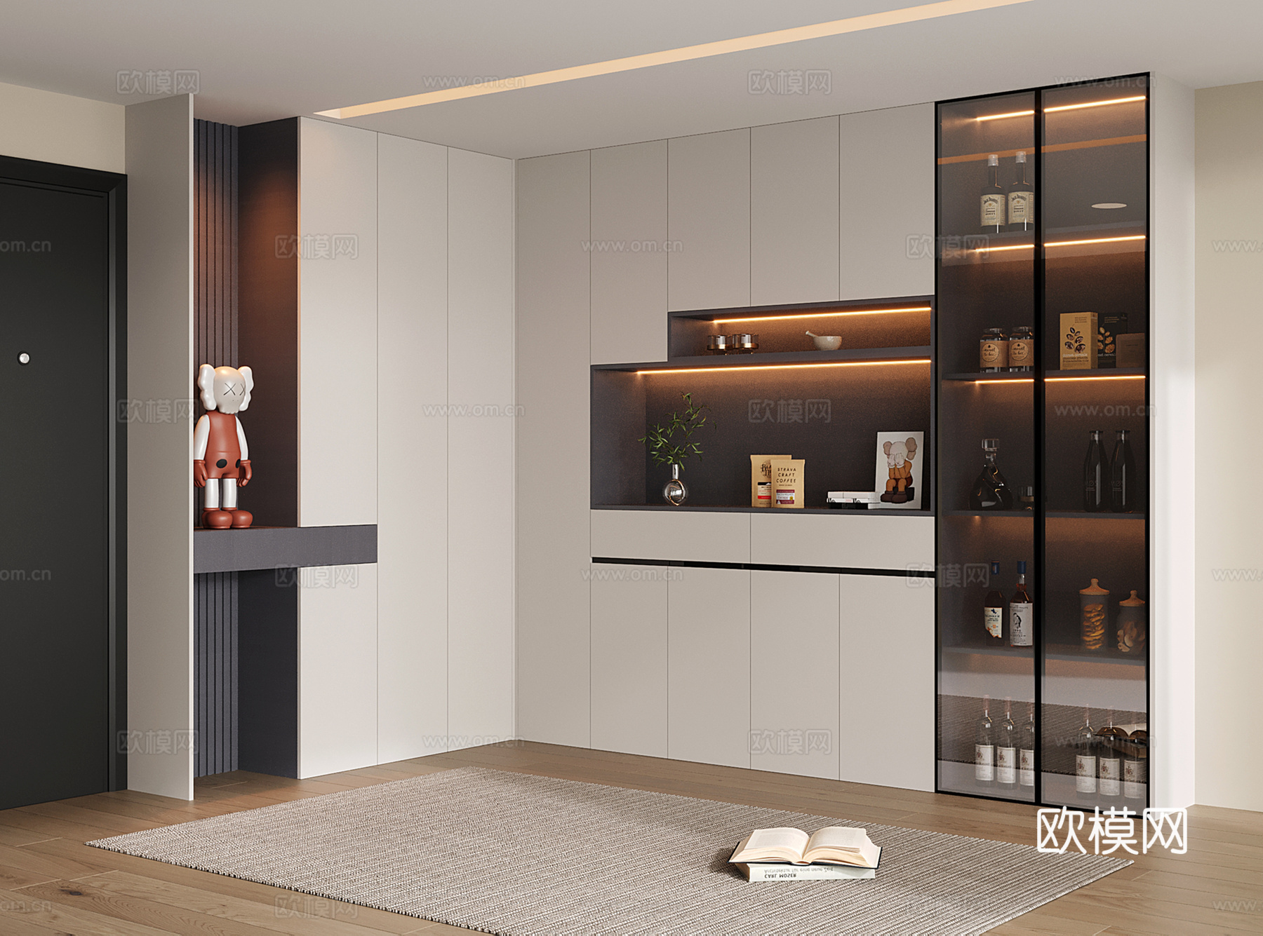现代鞋柜酒柜一体 鞋柜 酒柜su模型