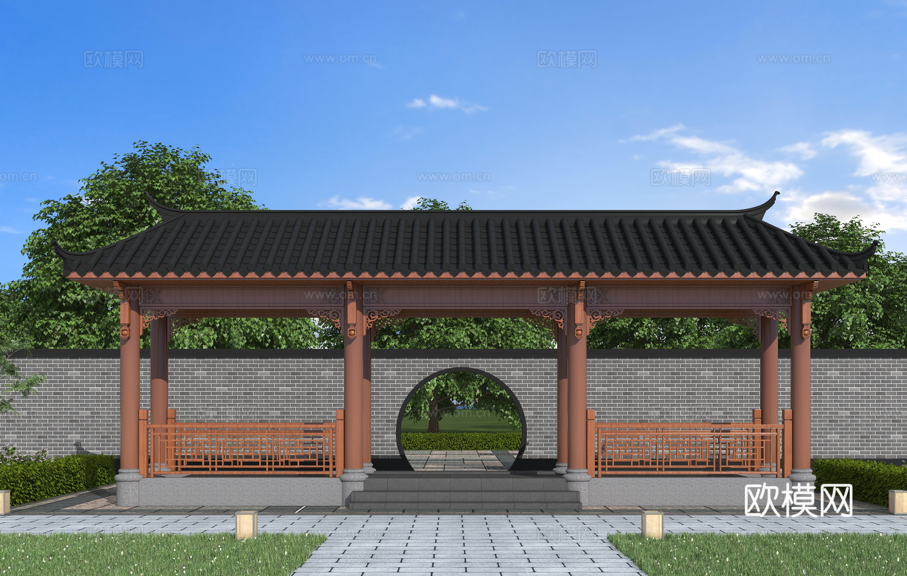 廊架  中式连廊su模型