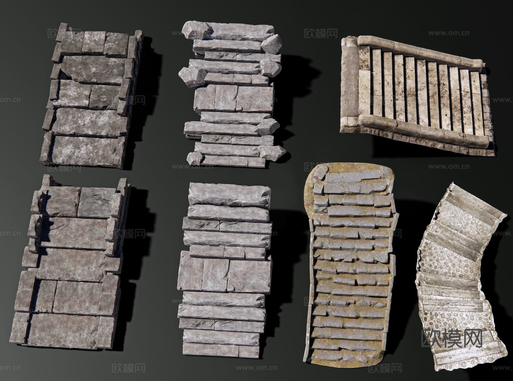 中式台阶 石台阶 石头台阶景观 老石板台阶 自然石台阶 石板su模型